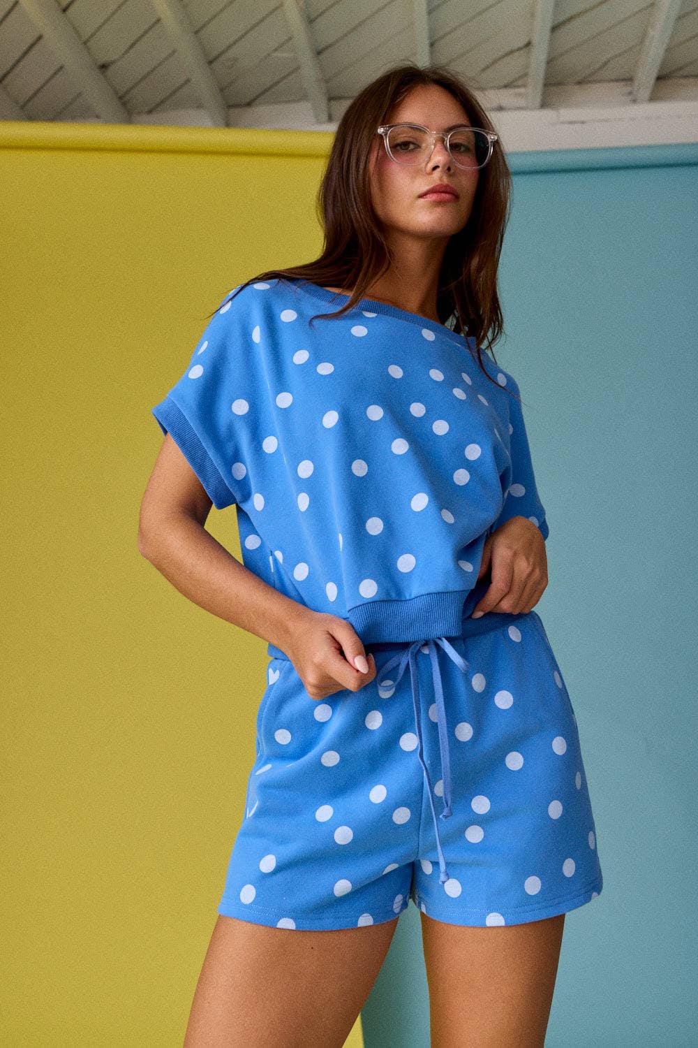PX19643 - Polka Dot Print Short Sleeve Top and Short Set