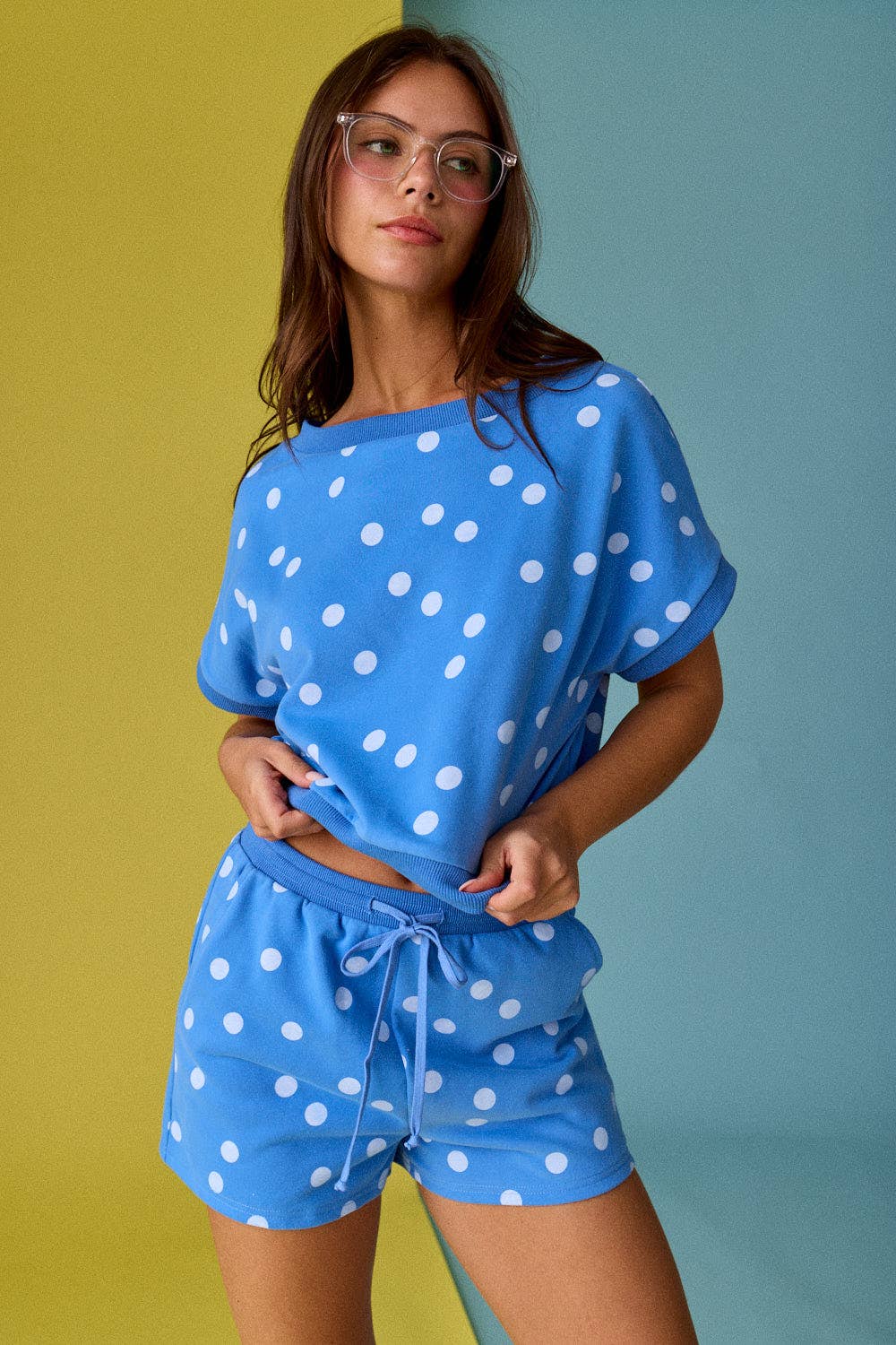 PX19643 - Polka Dot Print Short Sleeve Top and Short Set
