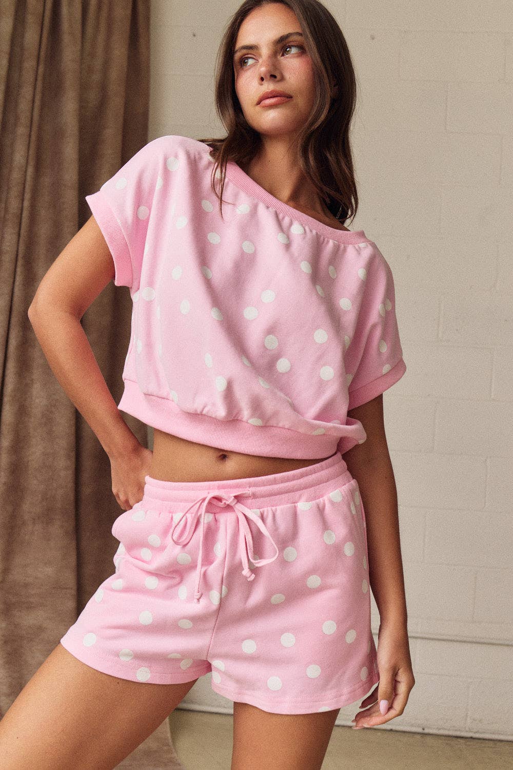 PX19643 - Polka Dot Print Short Sleeve Top and Short Set