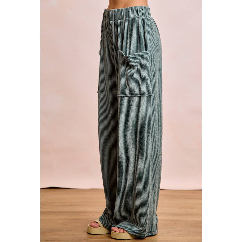 TWO TONE CORD RIB CONTRAST TOP AND PANTS SET