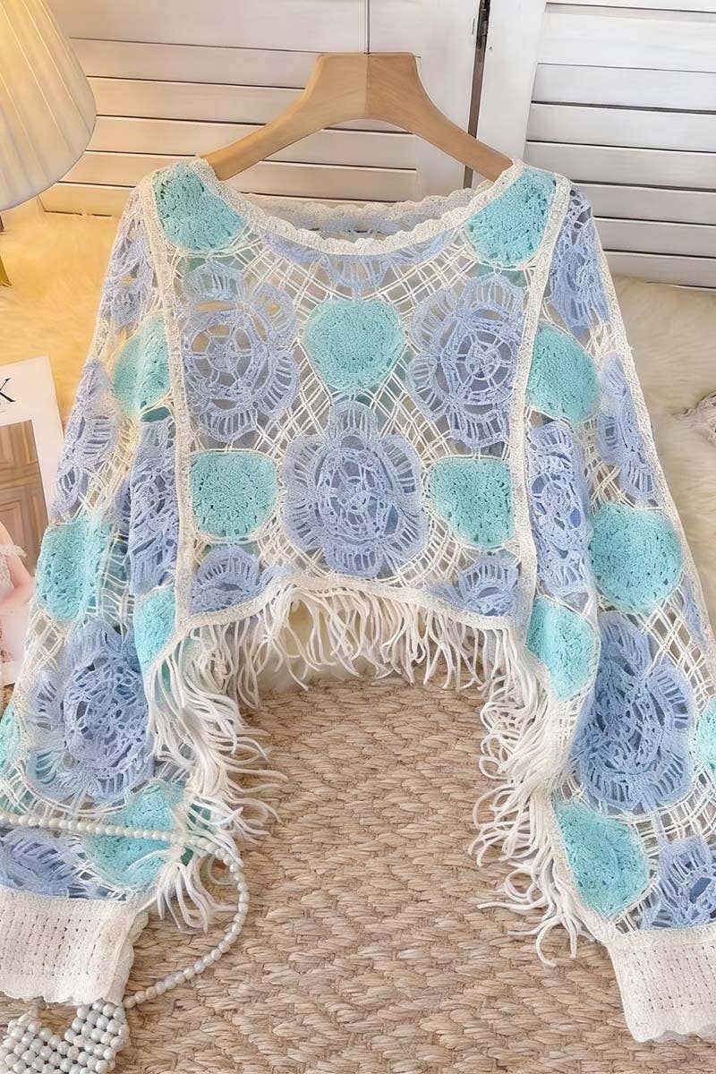 Crochet Floral Fringe Knit Top