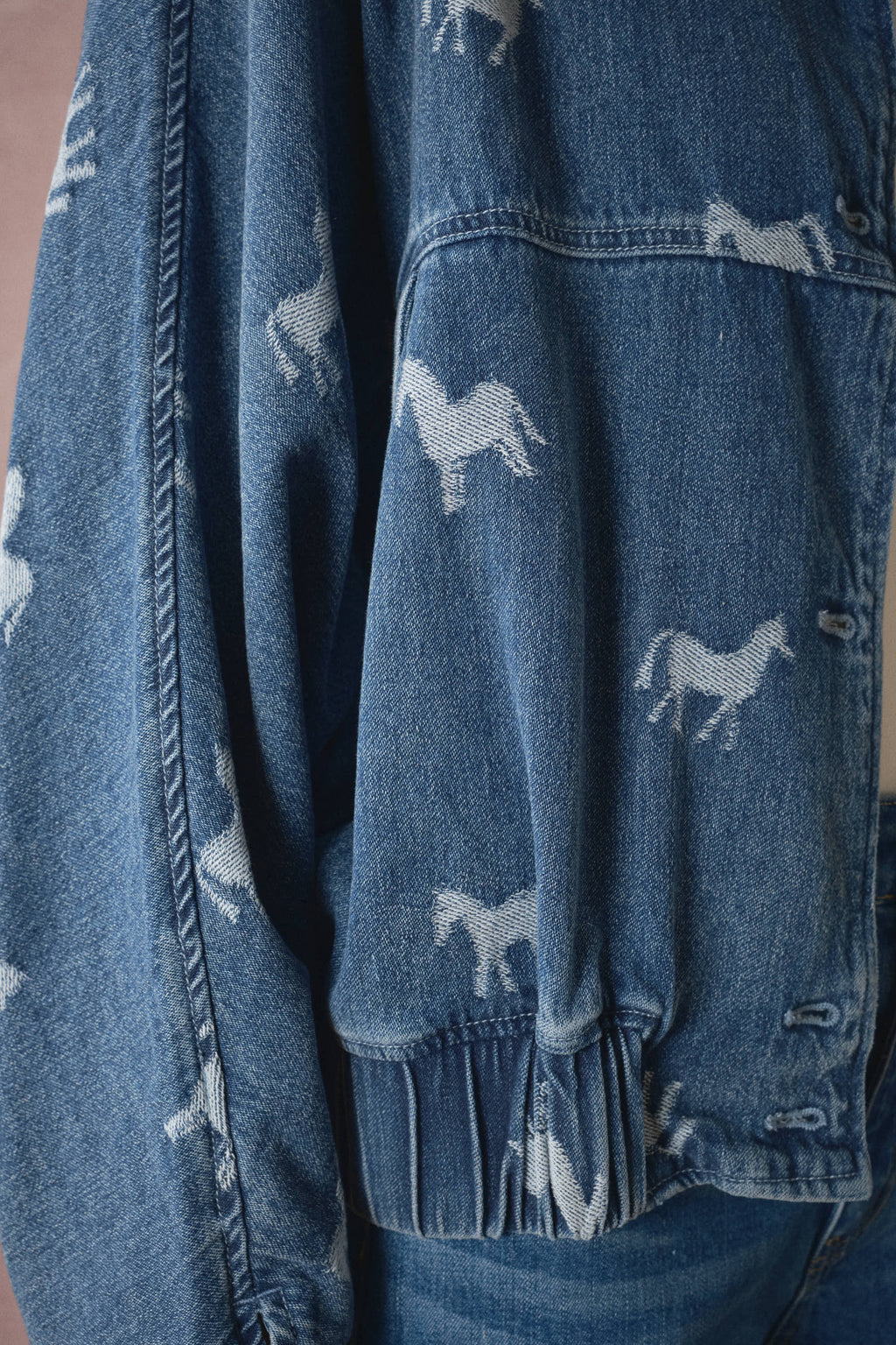 60017J Western Horse Jacquard Denim Jacket