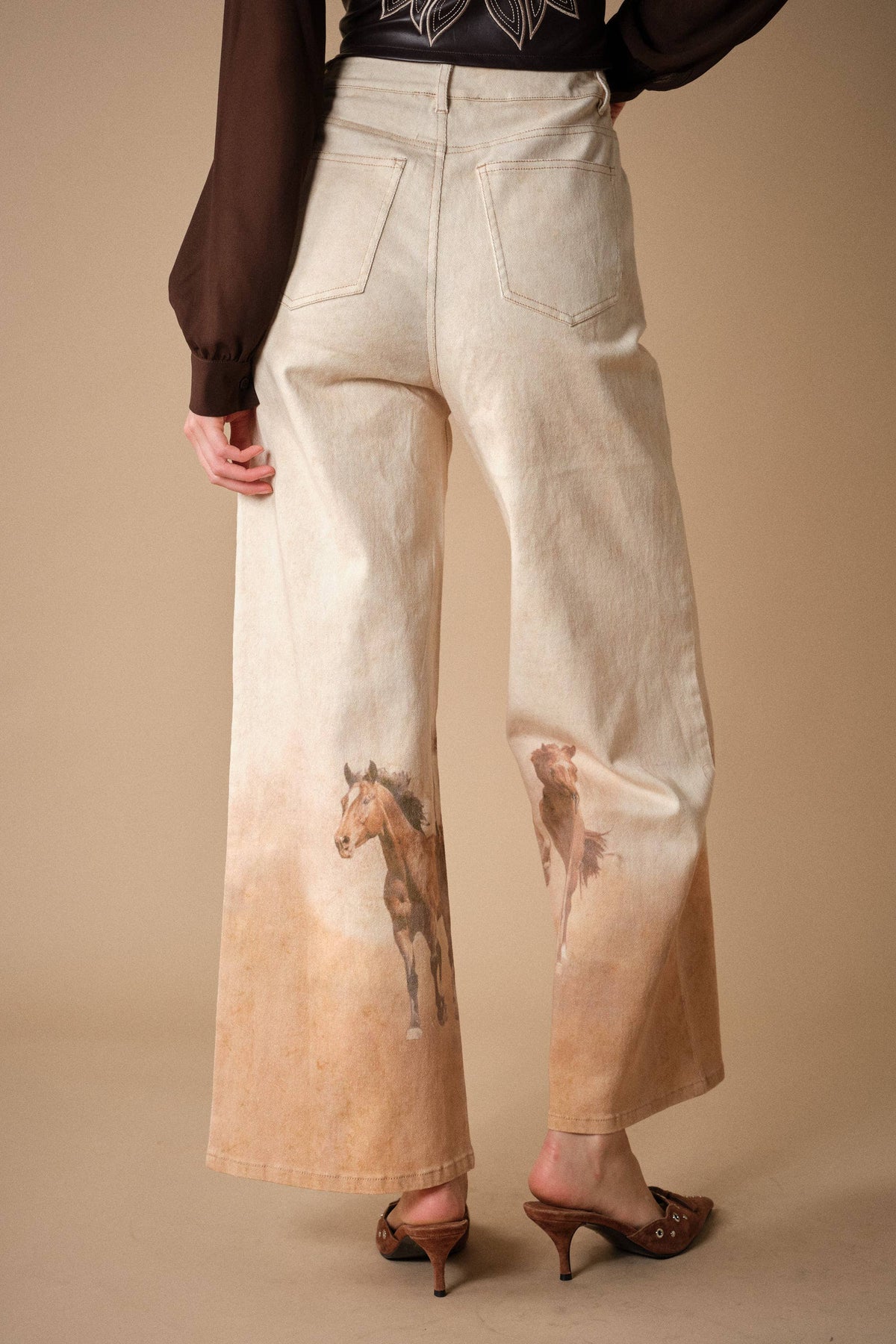 24390P Western Horse Print Wide Leg Jeans