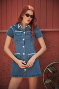 23678D - Rhinestone Denim Mini Dress