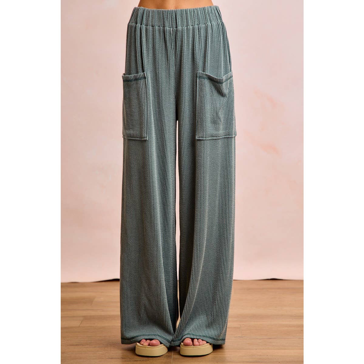 TWO TONE CORD RIB CONTRAST TOP AND PANTS SET