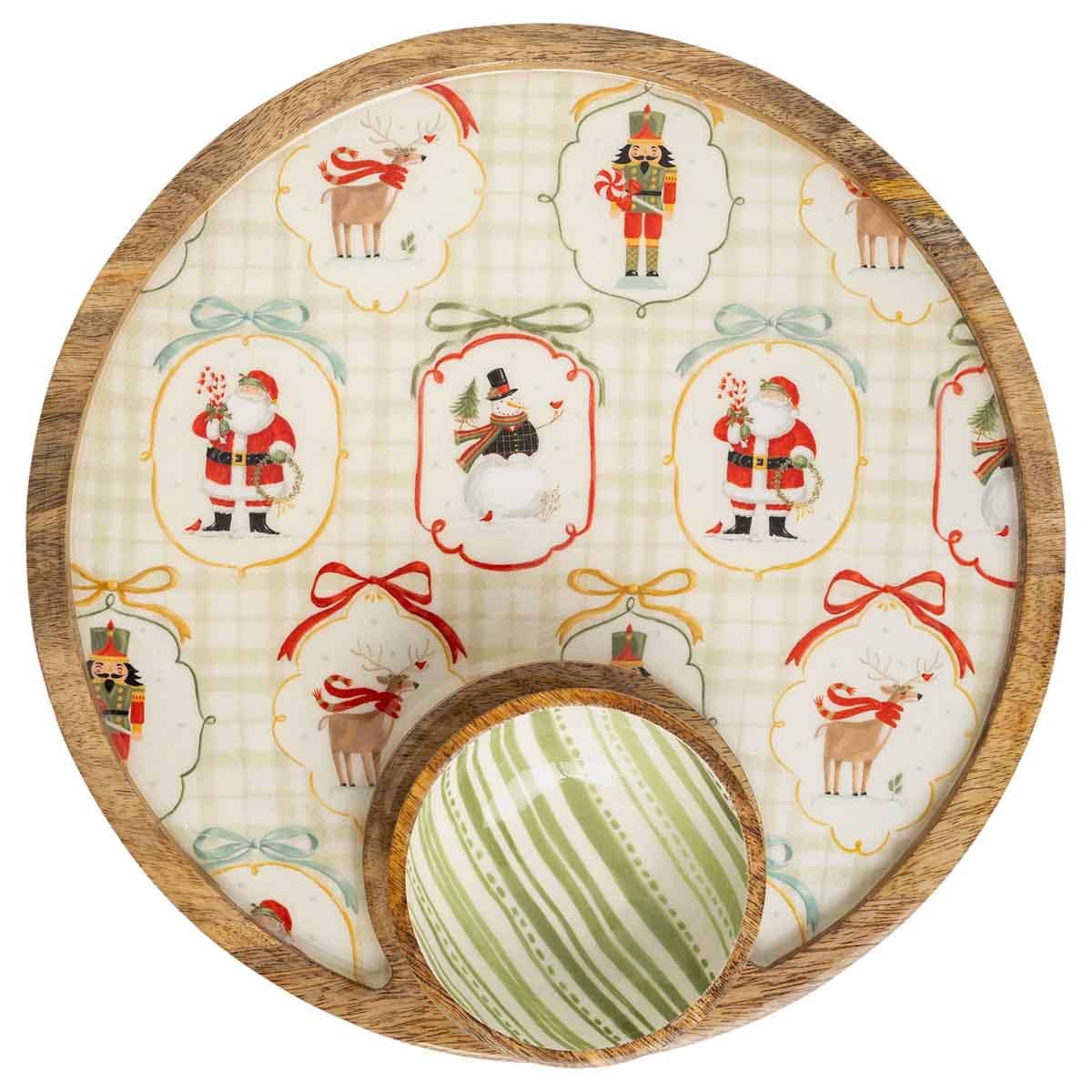 Frosty Fun Round Mango Wood Platter & Bowl Christmas