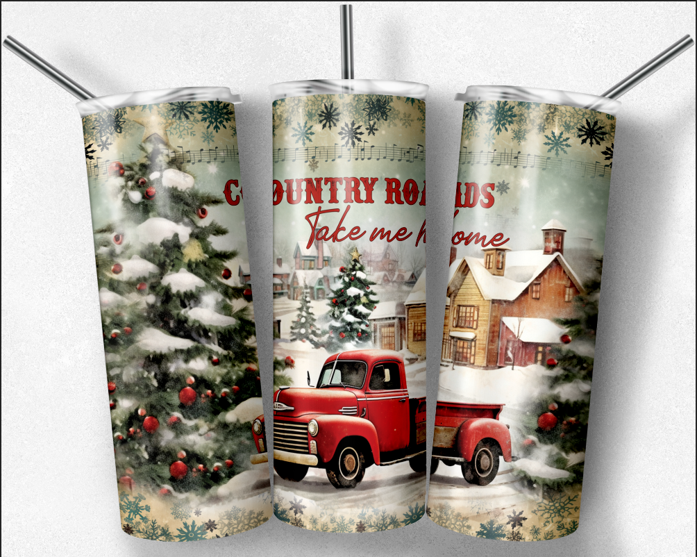 Country Roads Christmas Tumbler, Christmas Tumbler