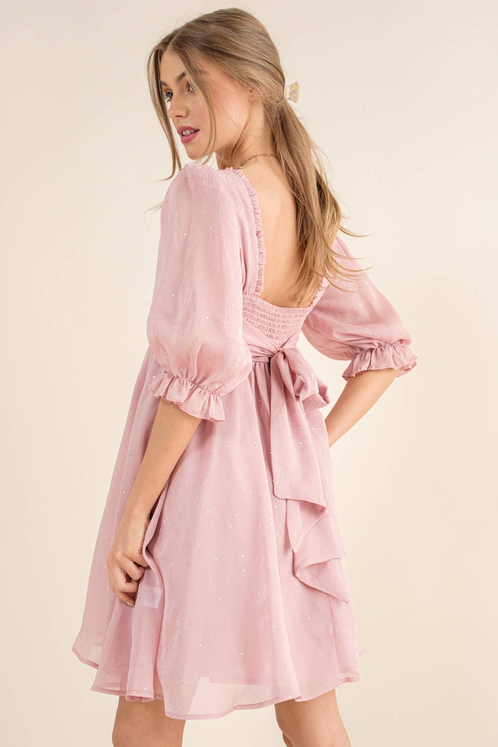 32464D - Chiffon Metallic Dot Mini Dress