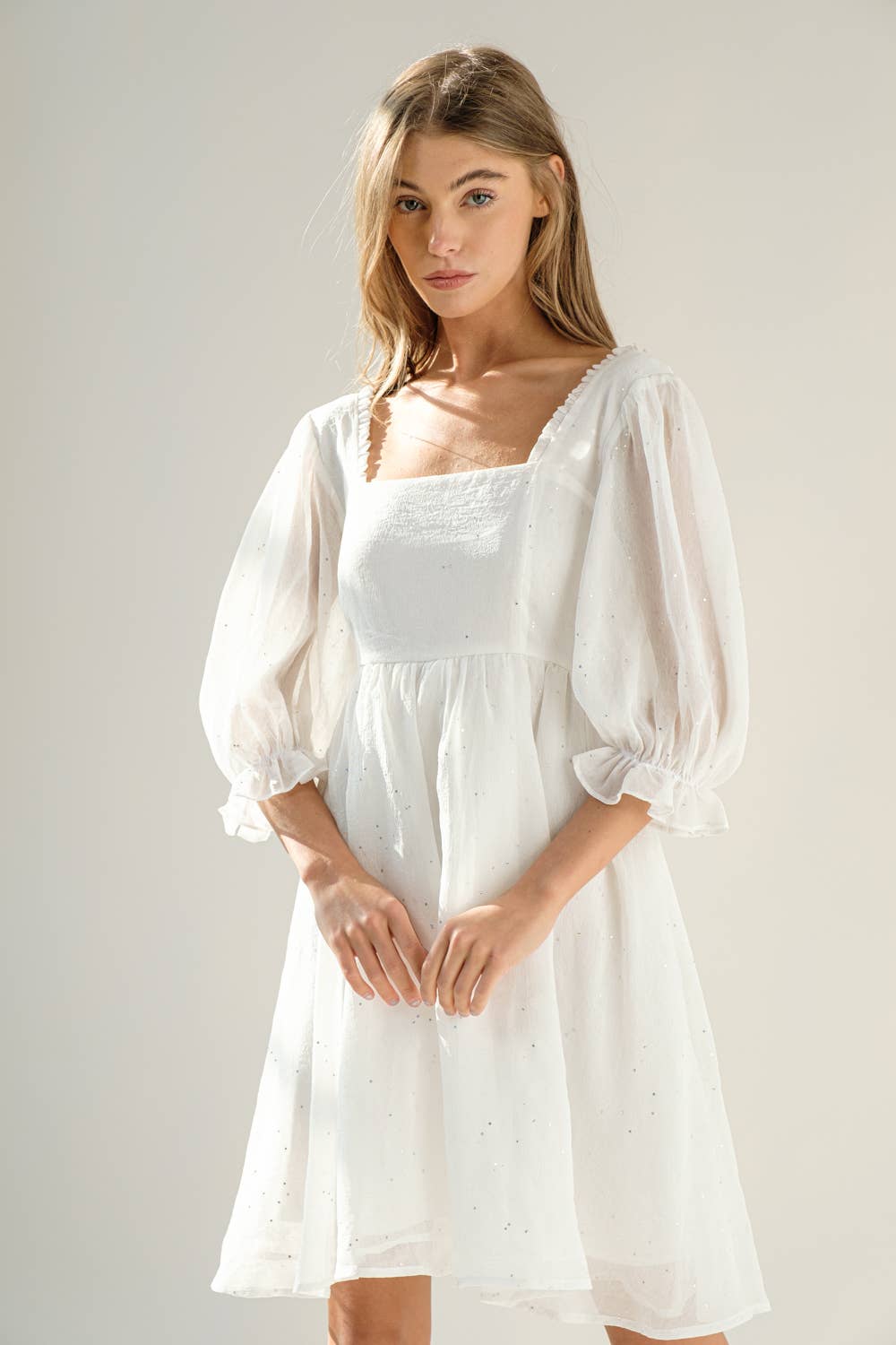 32464D - Chiffon Metallic Dot Mini Dress