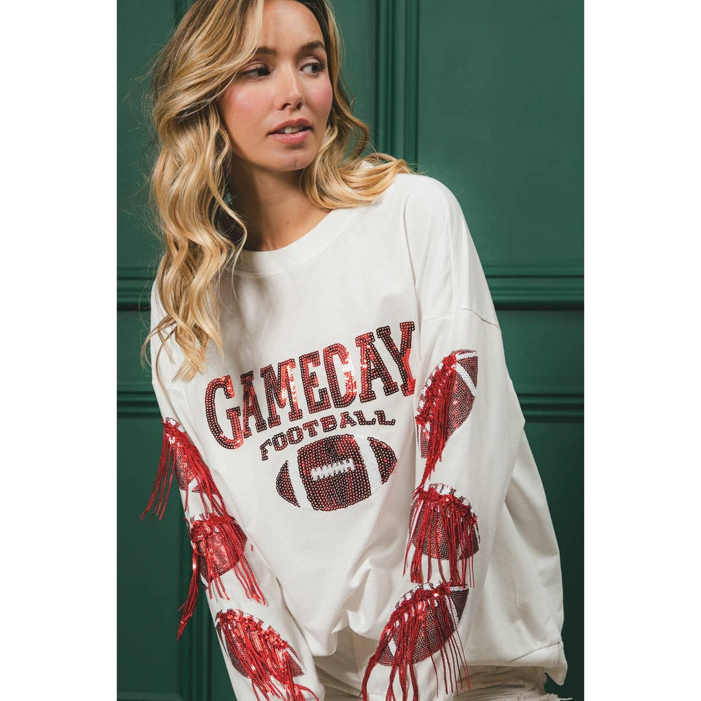 GAMEDAY FRINGED FOOTBALL FRENCH TERRY PULLOVER