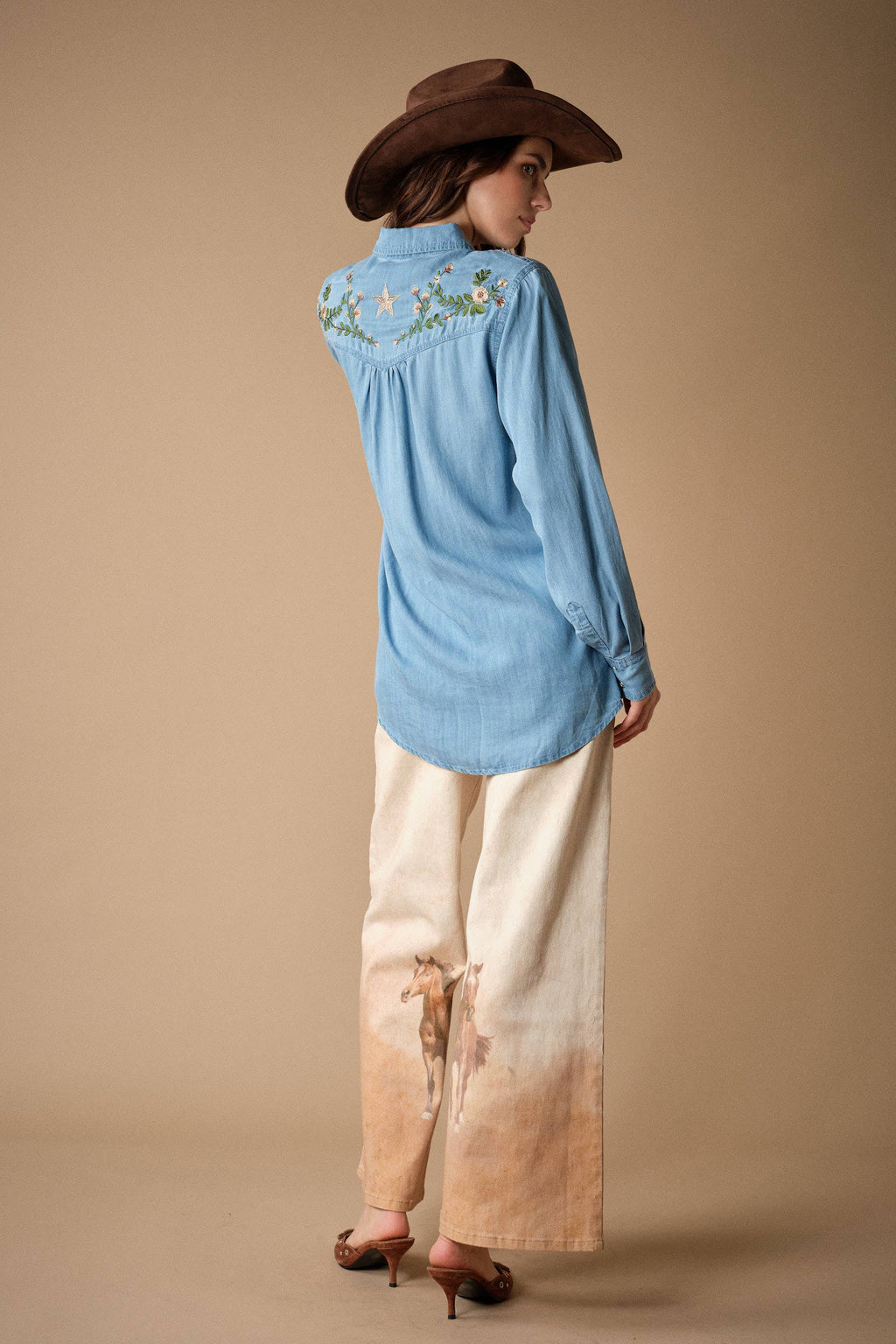 24390P Western Horse Print Wide Leg Jeans