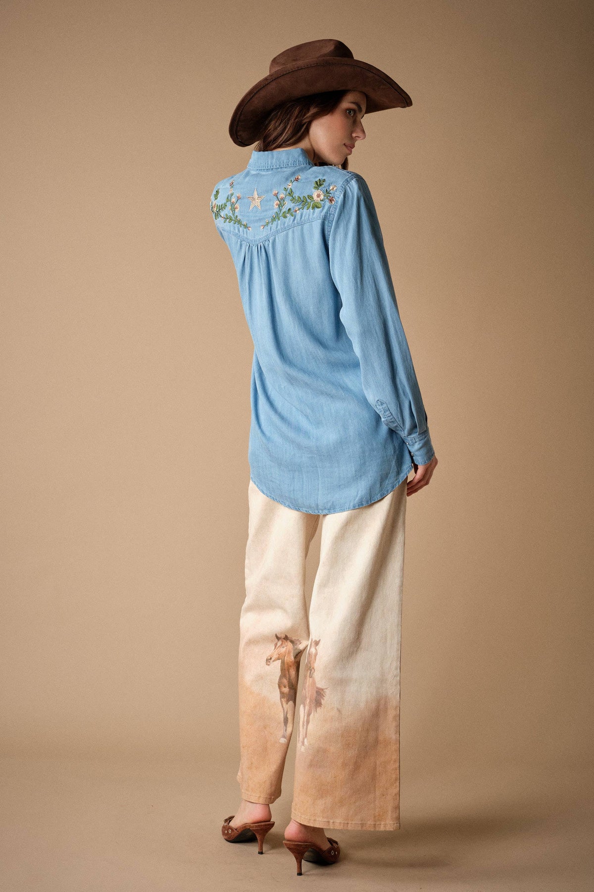 24390P Western Horse Print Wide Leg Jeans