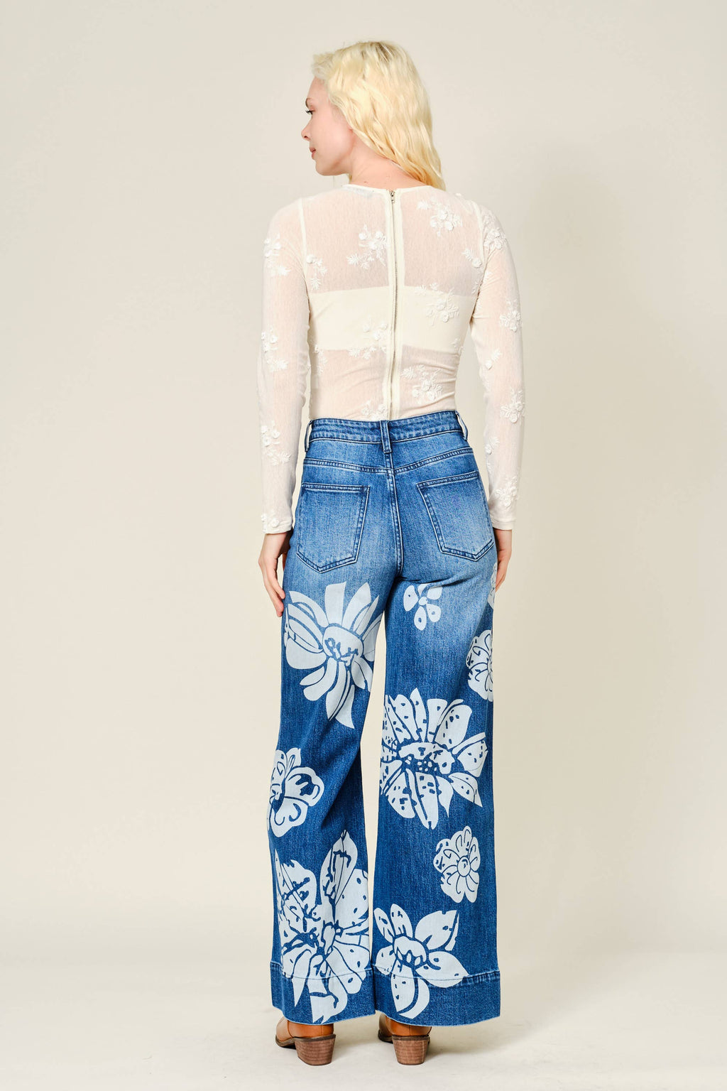 90015P Floral Printed Wide Leg Jeans