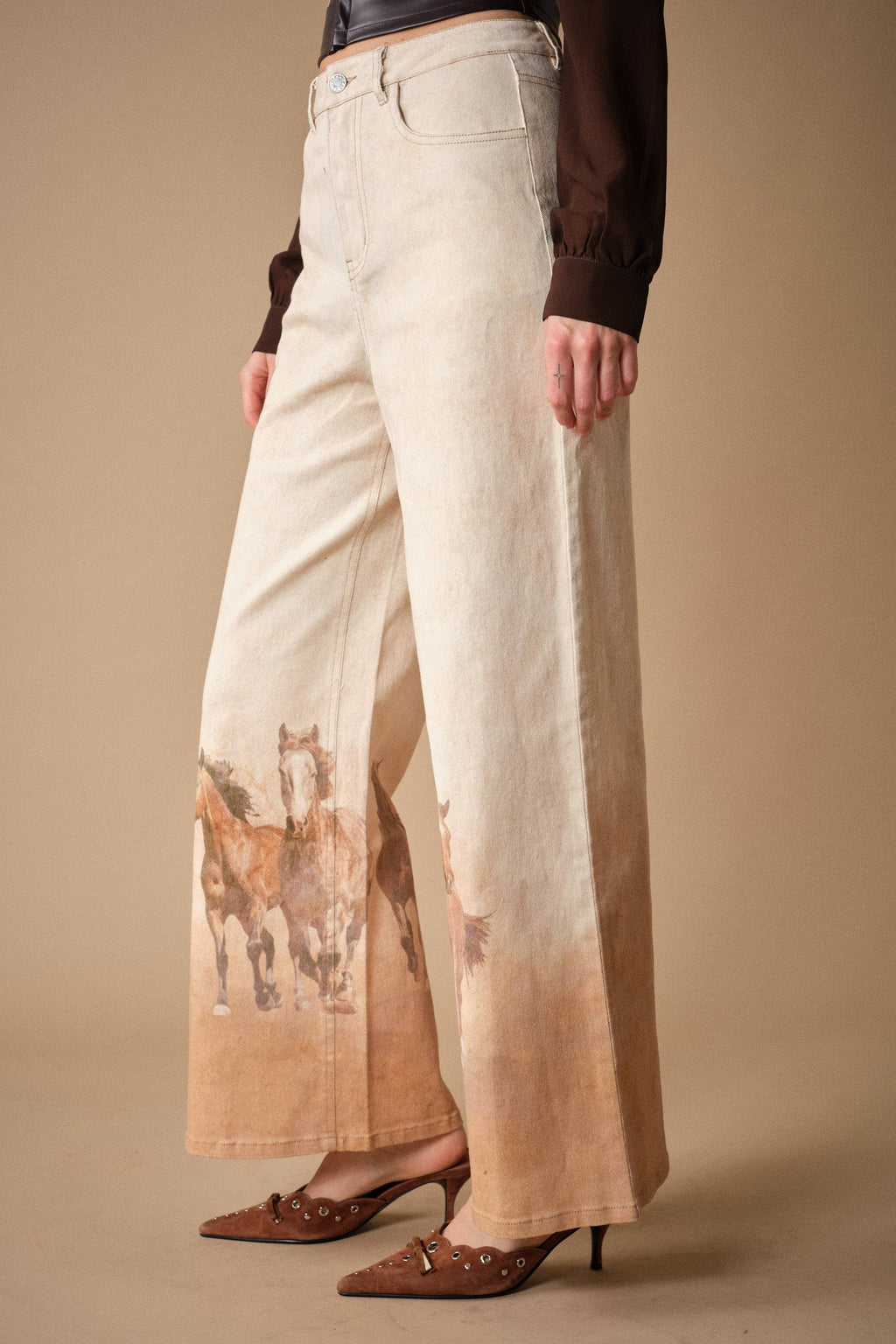 24390P Western Horse Print Wide Leg Jeans