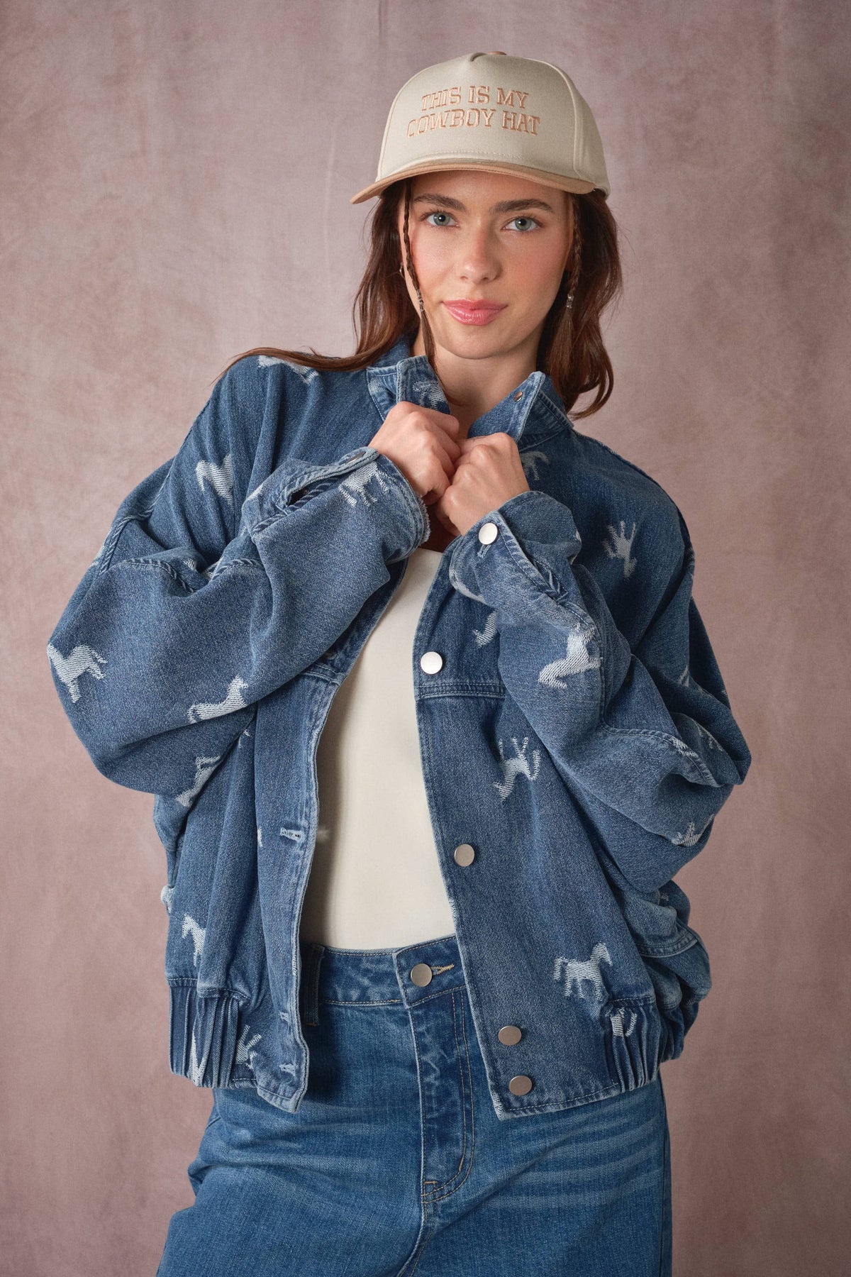 60017J Western Horse Jacquard Denim Jacket
