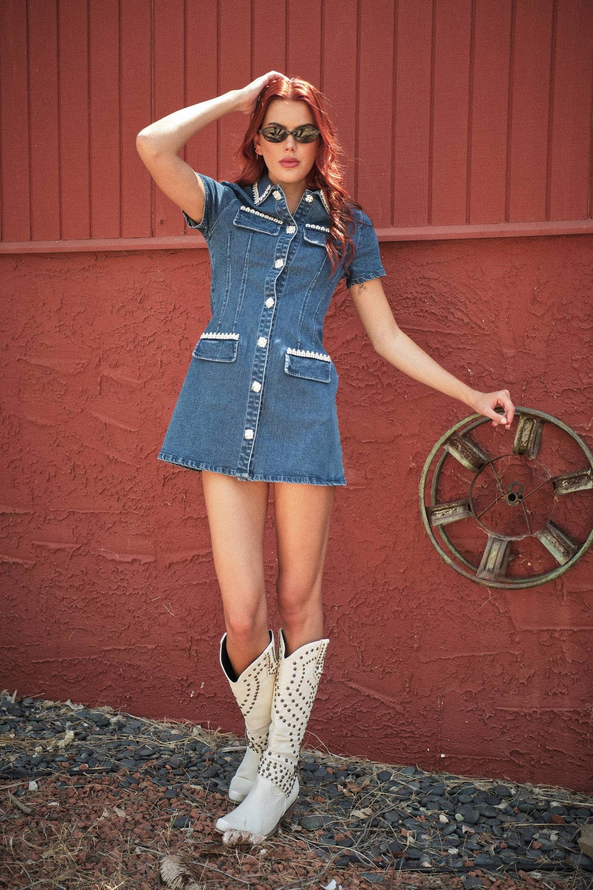 23678D - Rhinestone Denim Mini Dress
