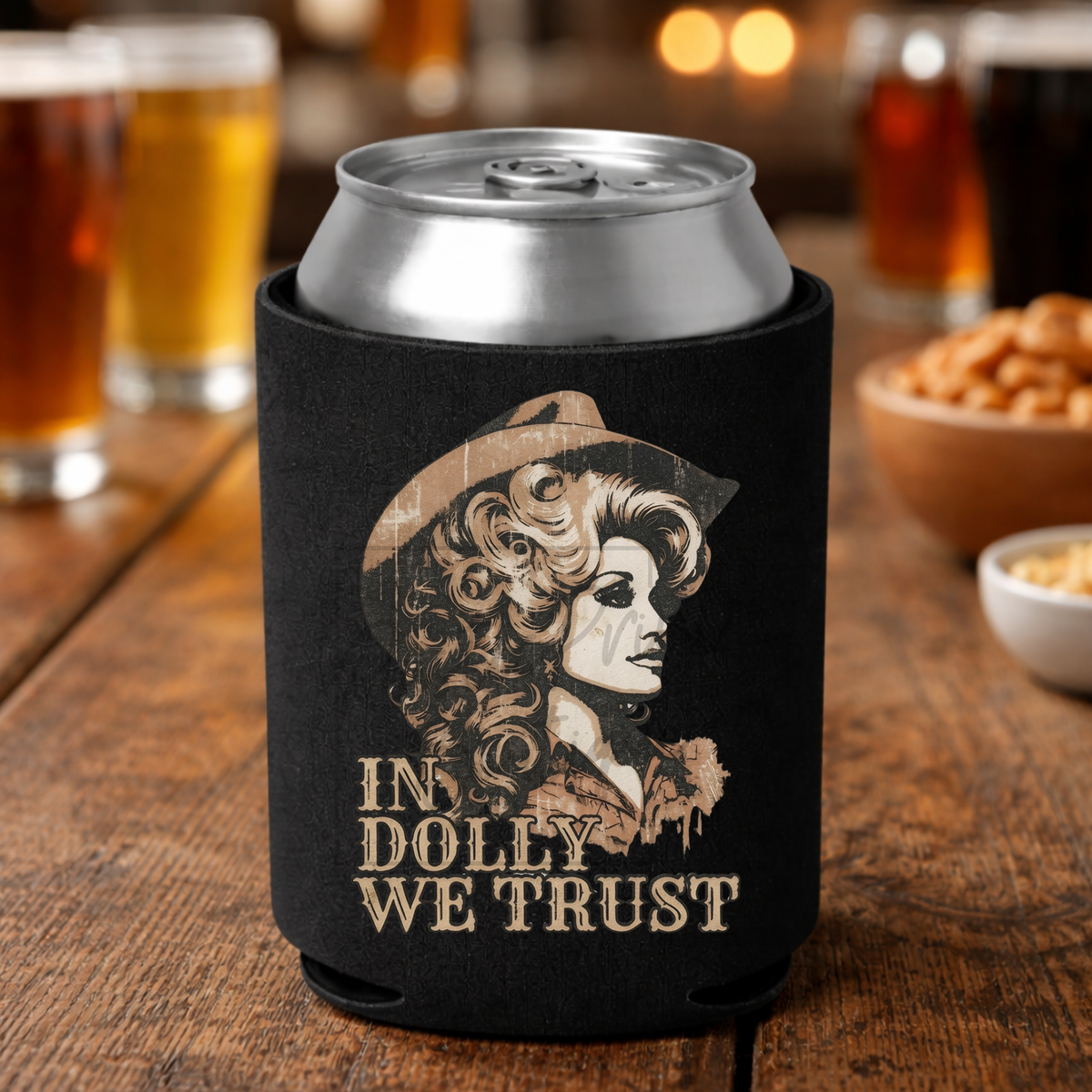 In Dolly We Trust Koozie Dolly Parton Can Cooler