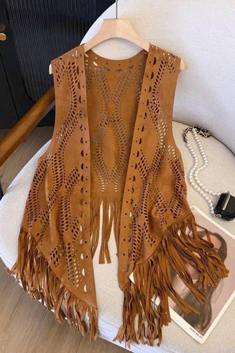 Fringe Detail Sleeveless Vest
