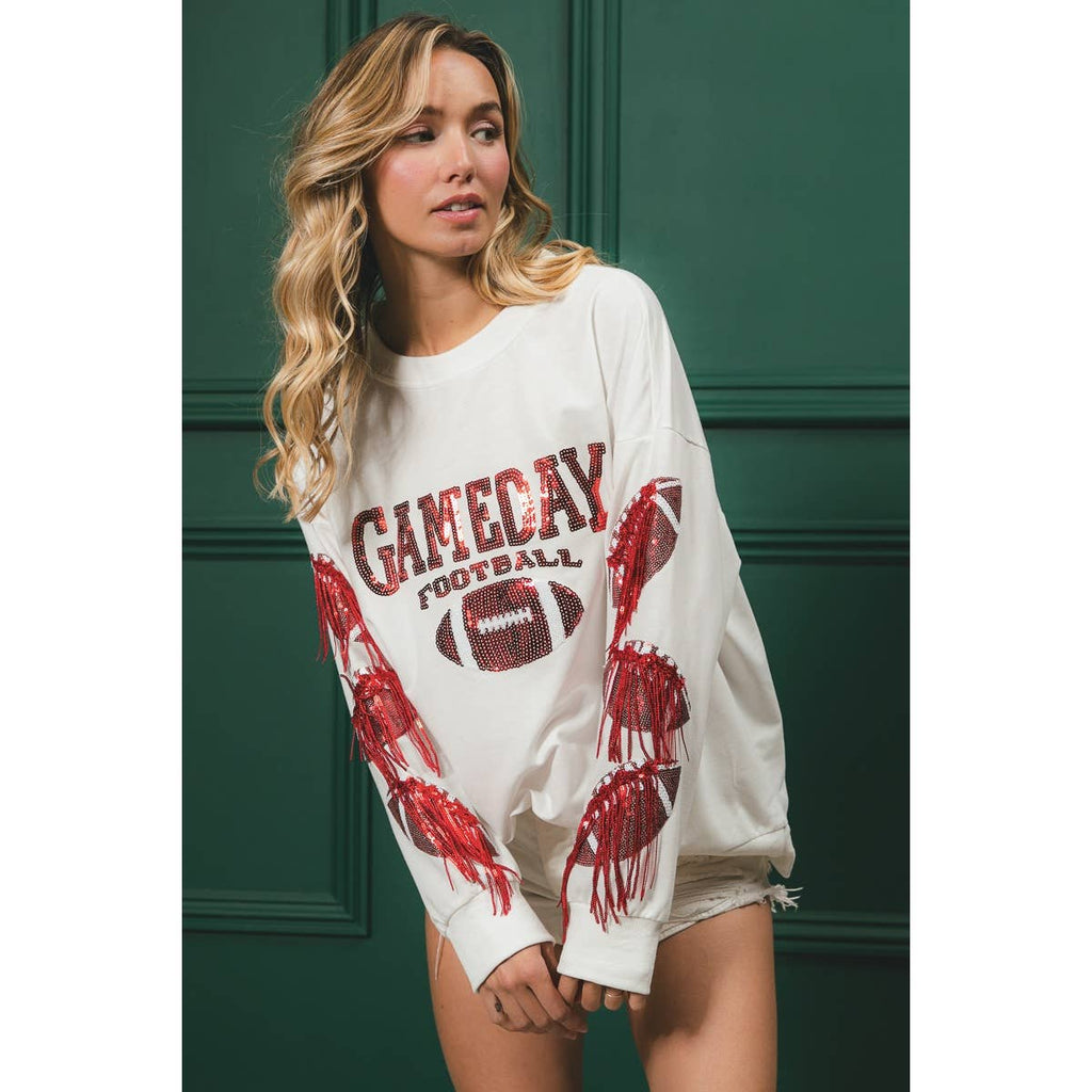 GAMEDAY FRINGED FOOTBALL FRENCH TERRY PULLOVER