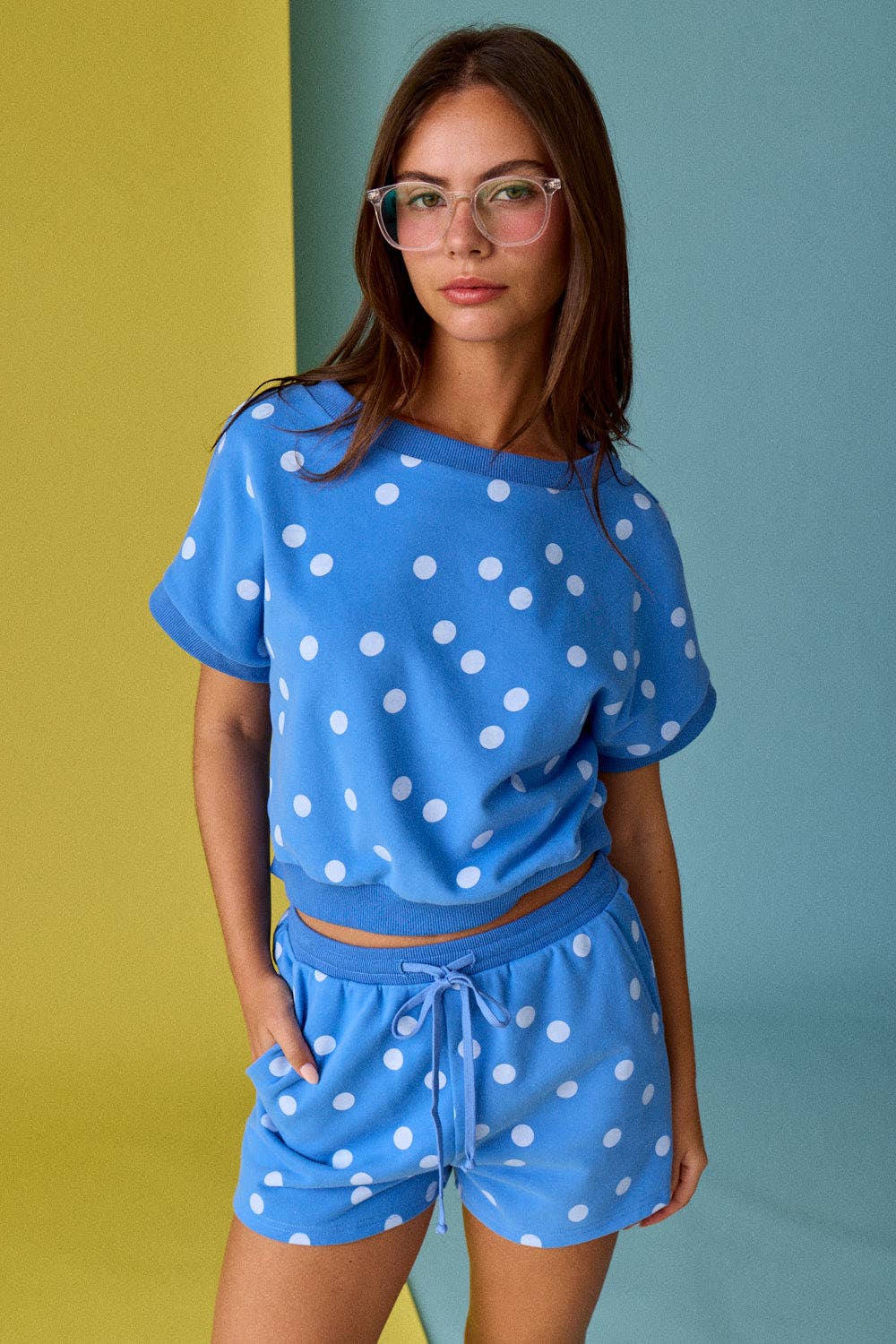 PX19643 - Polka Dot Print Short Sleeve Top and Short Set