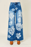 90015P Floral Printed Wide Leg Jeans