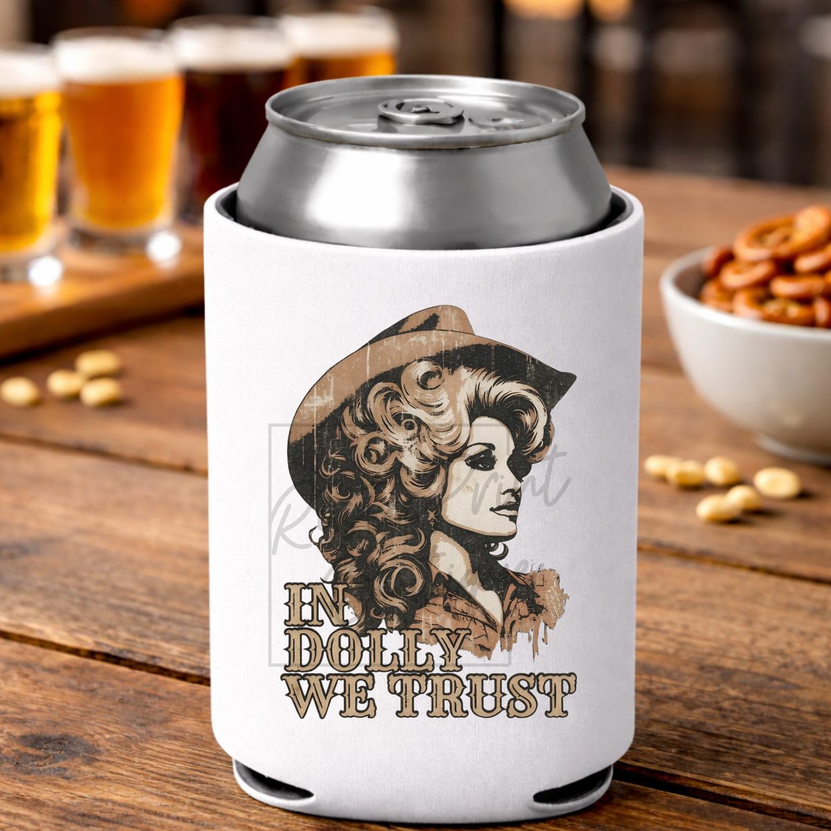 In Dolly We Trust Koozie Dolly Parton Can Cooler