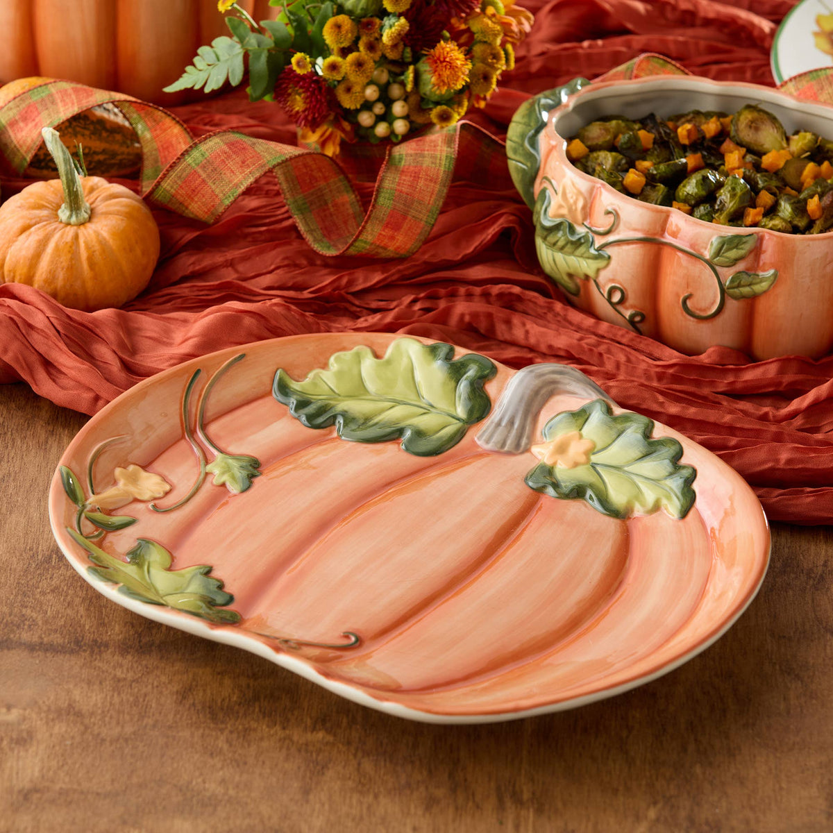 Harvest Morning Fall Pumpkin Platter 11.5in x 13.75in