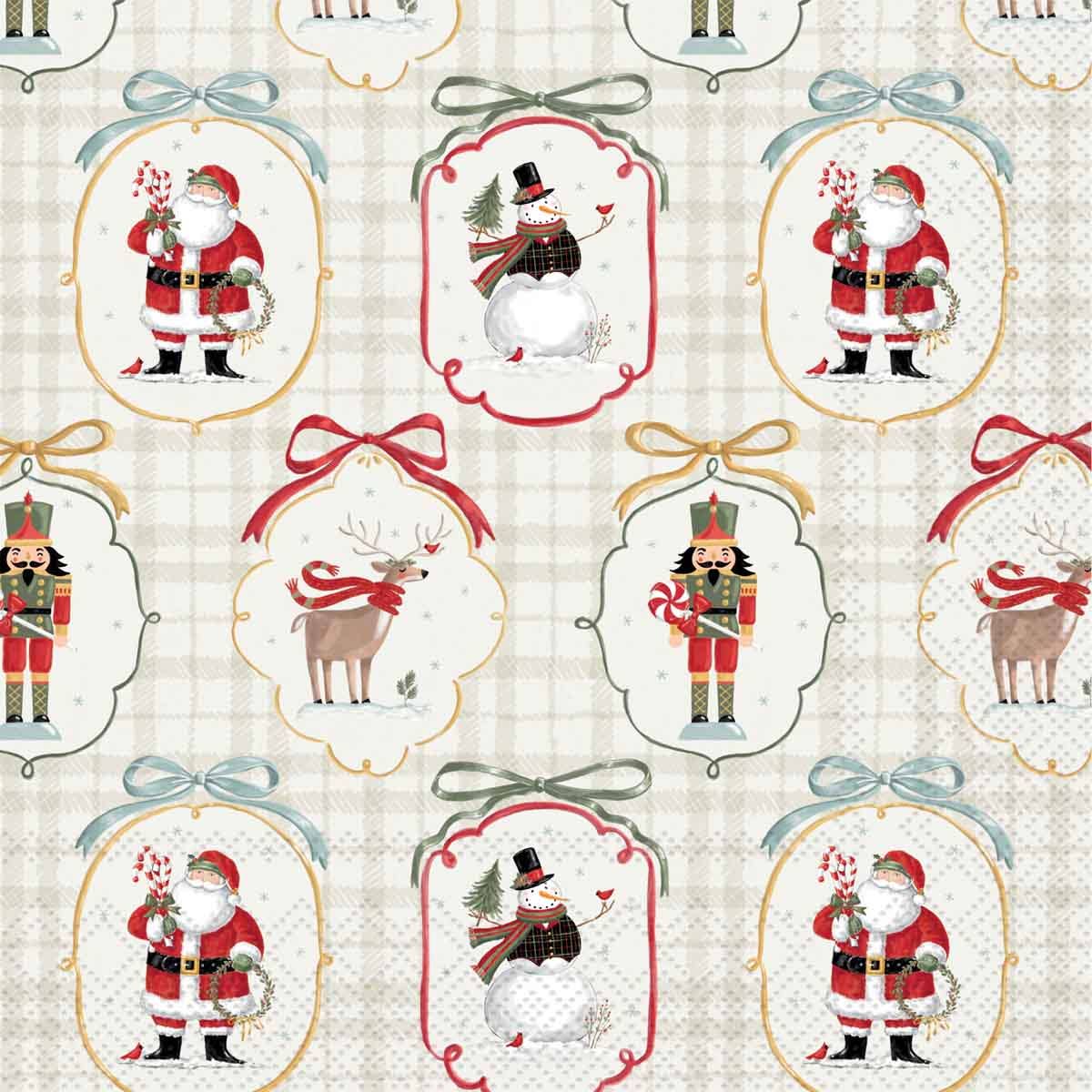 Paper Lunch Napkins 20 Ct Frosty Cameos Green Christmas