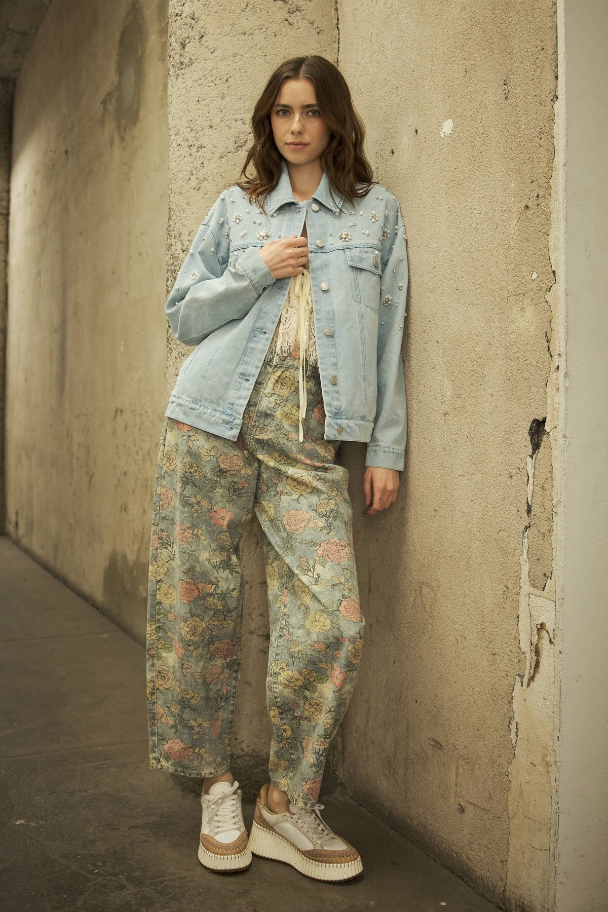 23981J Pearl Embellished Denim Jacket