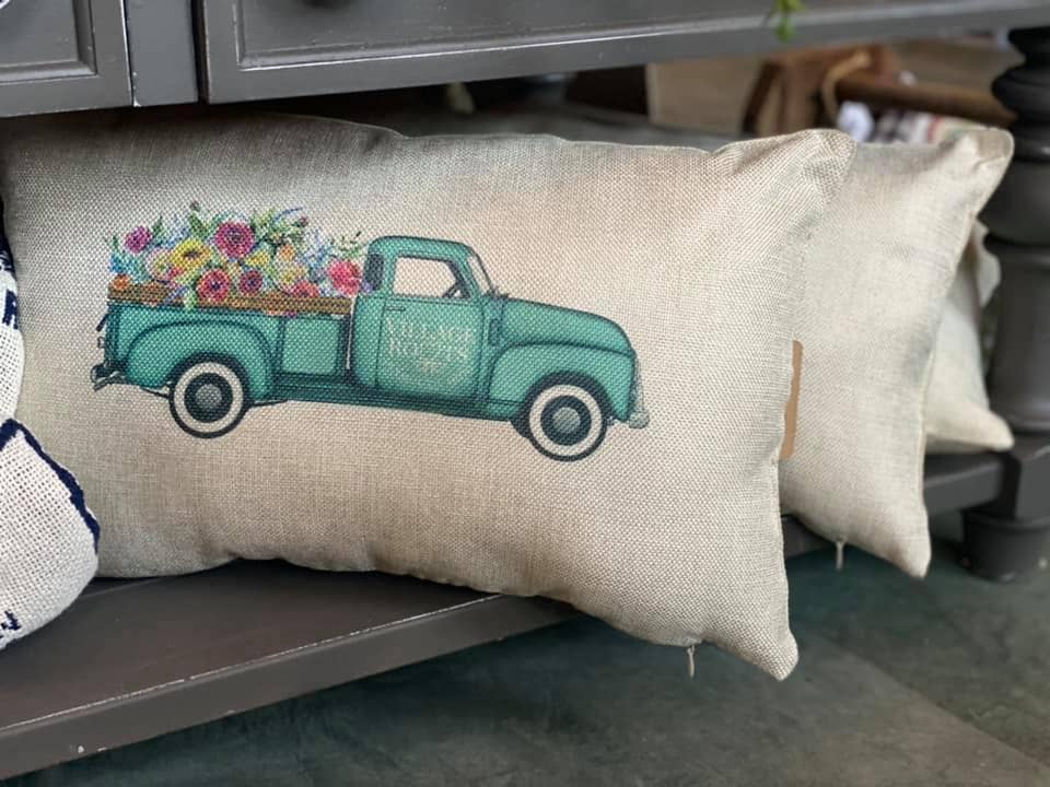 Store Logo Branded Blue Truck Lumbar Pillow