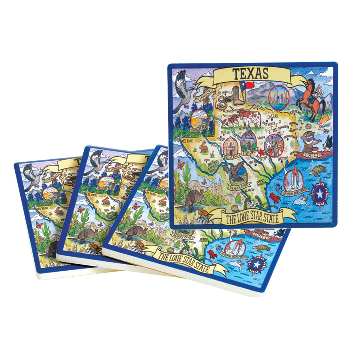 Destinations Souvenir Set/4 Coasters 4" Texas