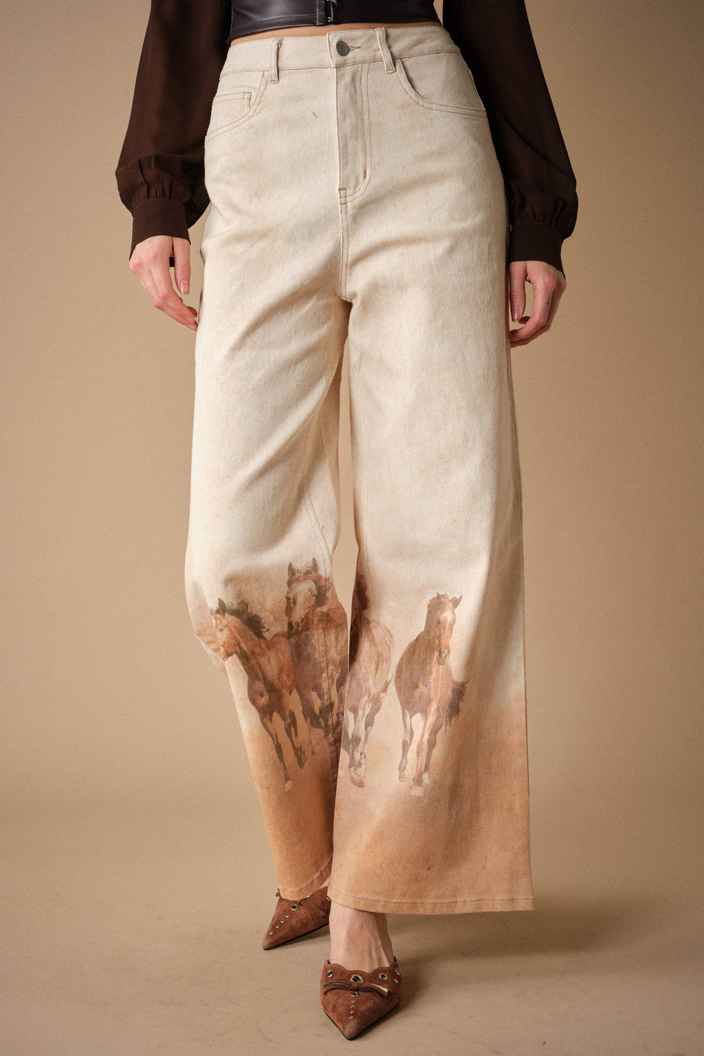 24390P Western Horse Print Wide Leg Jeans