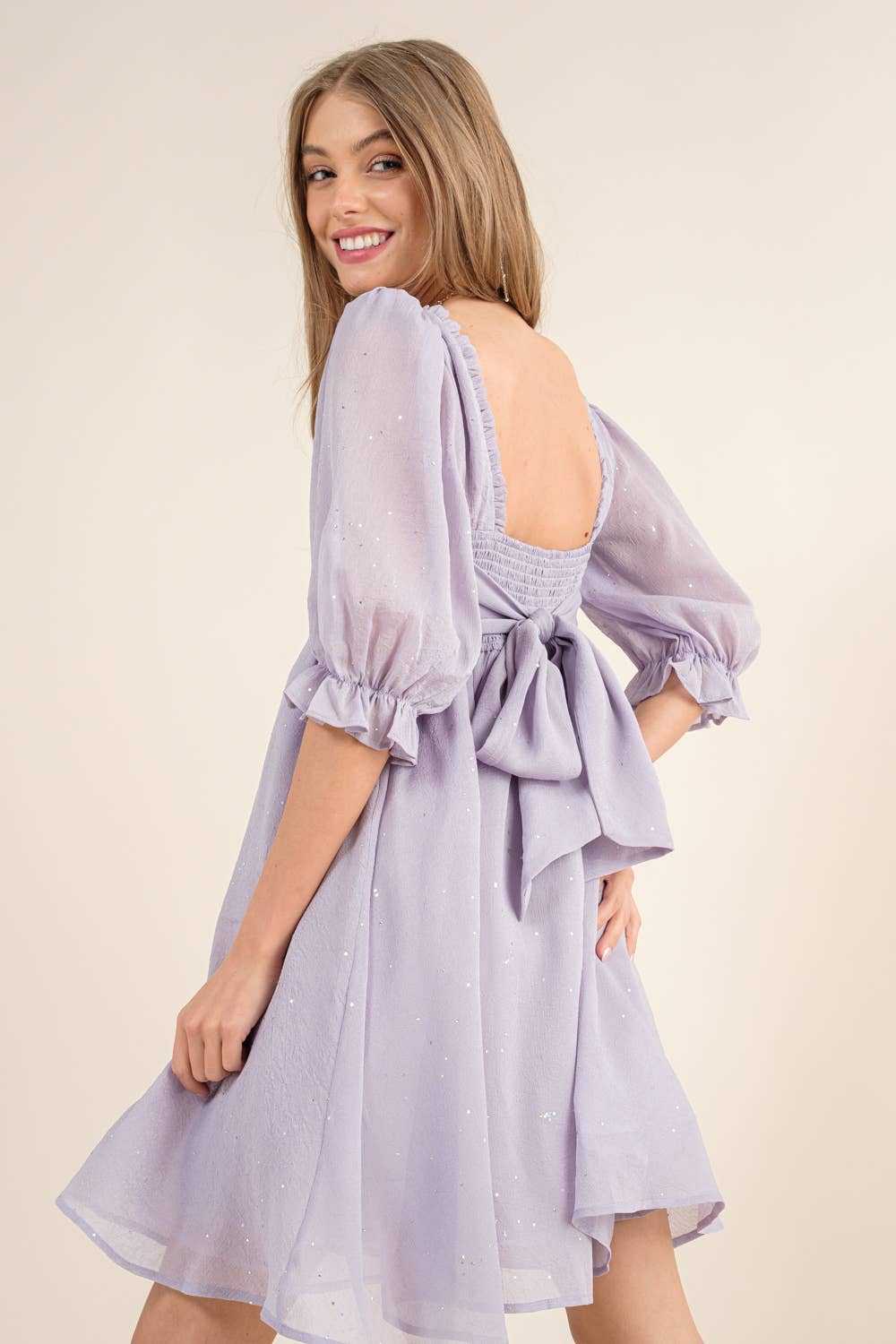 32464D - Chiffon Metallic Dot Mini Dress