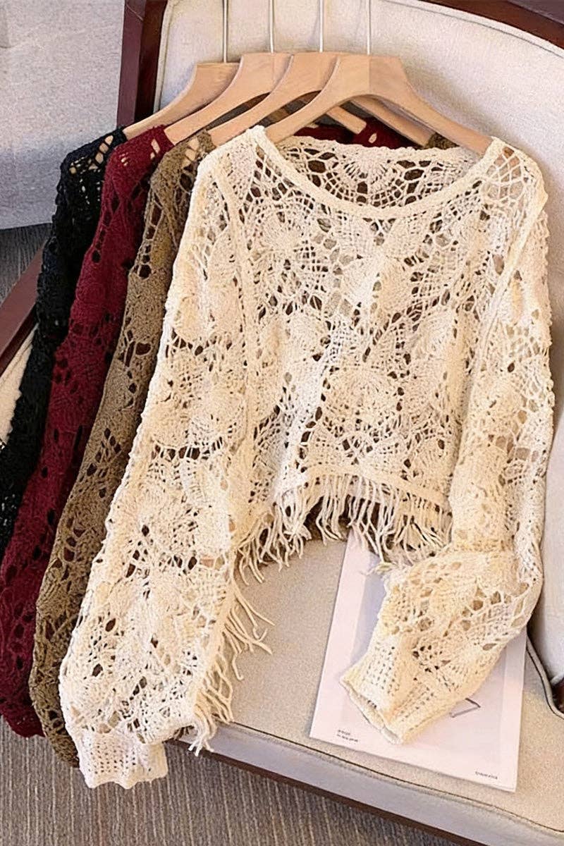 Elegant Cropped Open-Knit Top