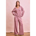 TWO TONE CORD RIB CONTRAST TOP AND PANTS SET