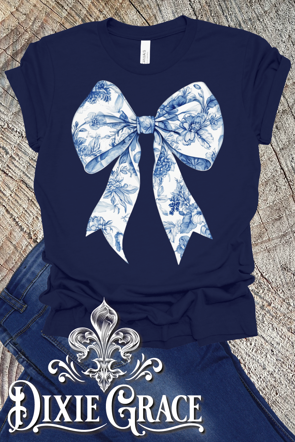 Blue Toile Bow - Navy - Sweatshirt Option - Graphic Tee