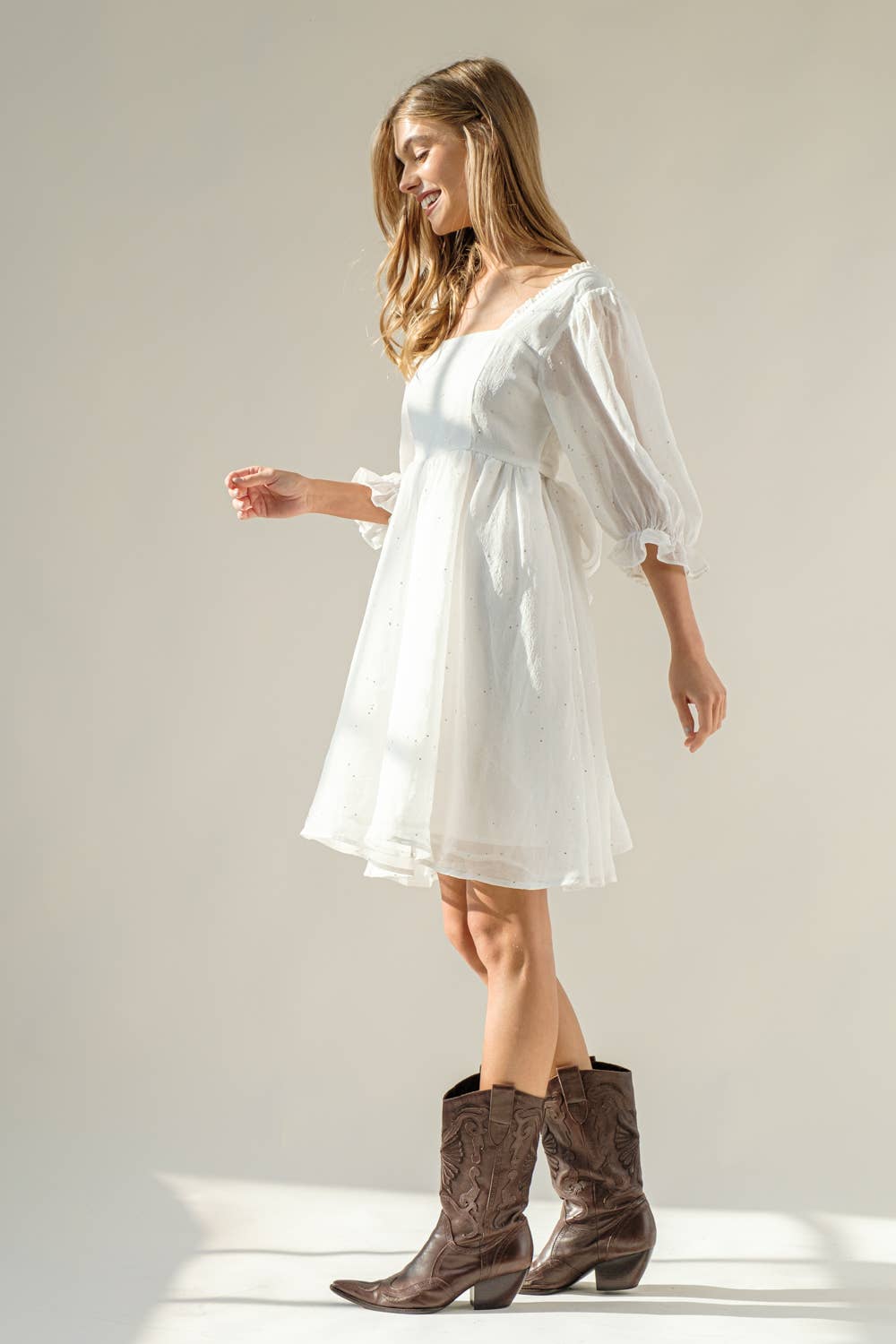 32464D - Chiffon Metallic Dot Mini Dress