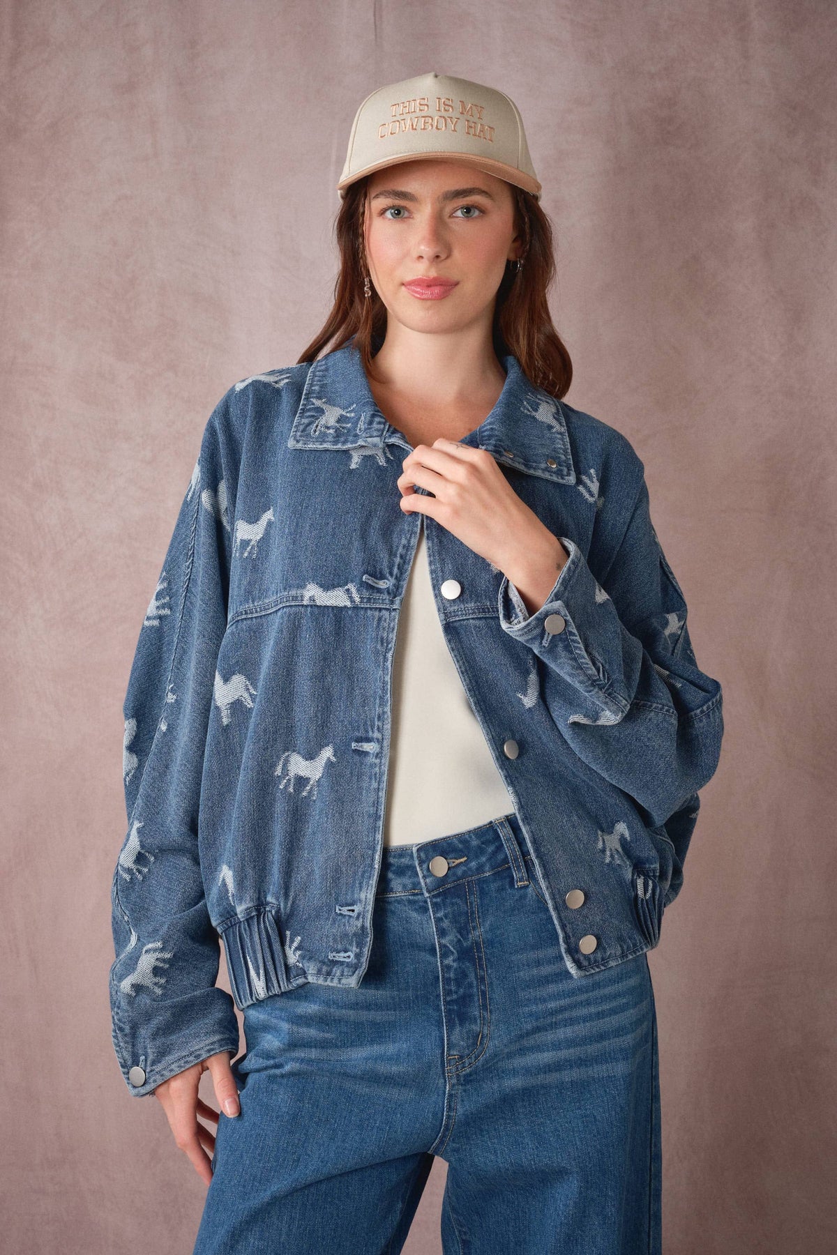 60017J Western Horse Jacquard Denim Jacket