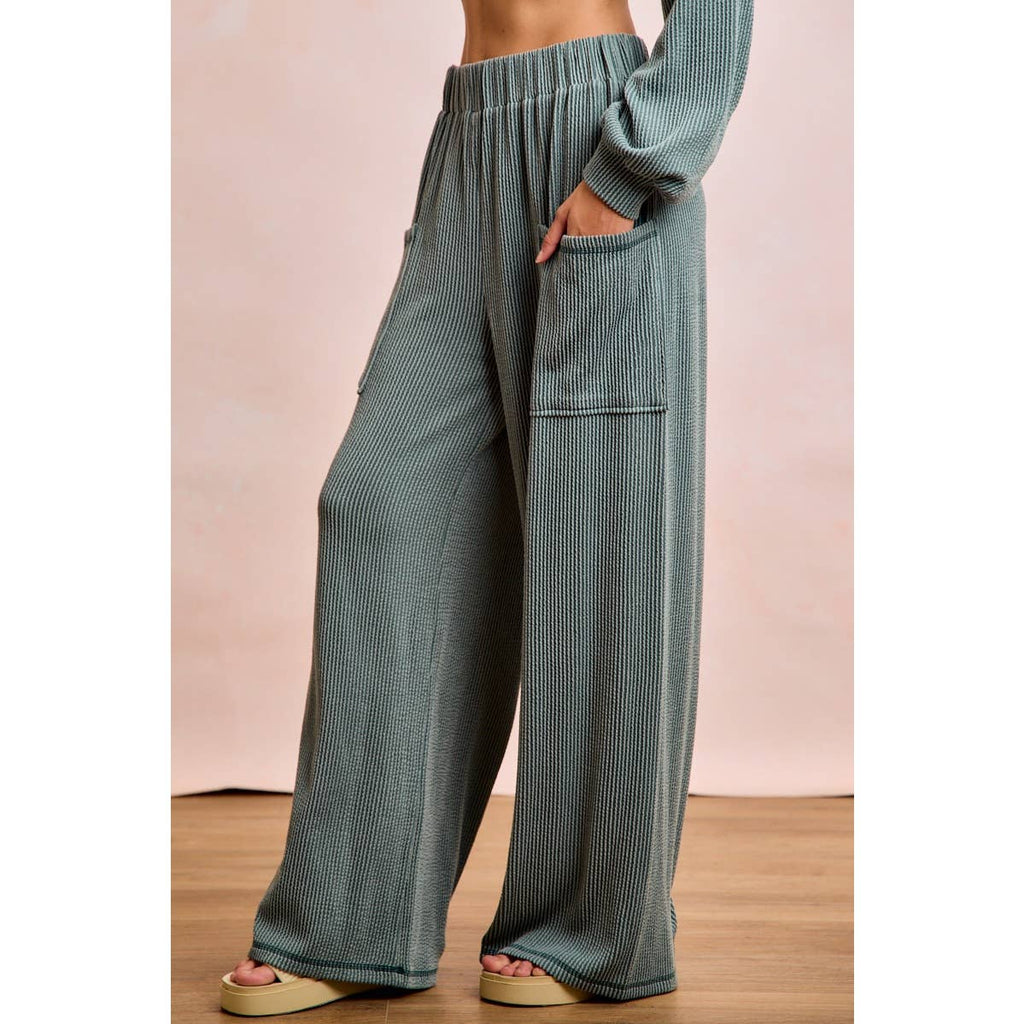 TWO TONE CORD RIB CONTRAST TOP AND PANTS SET