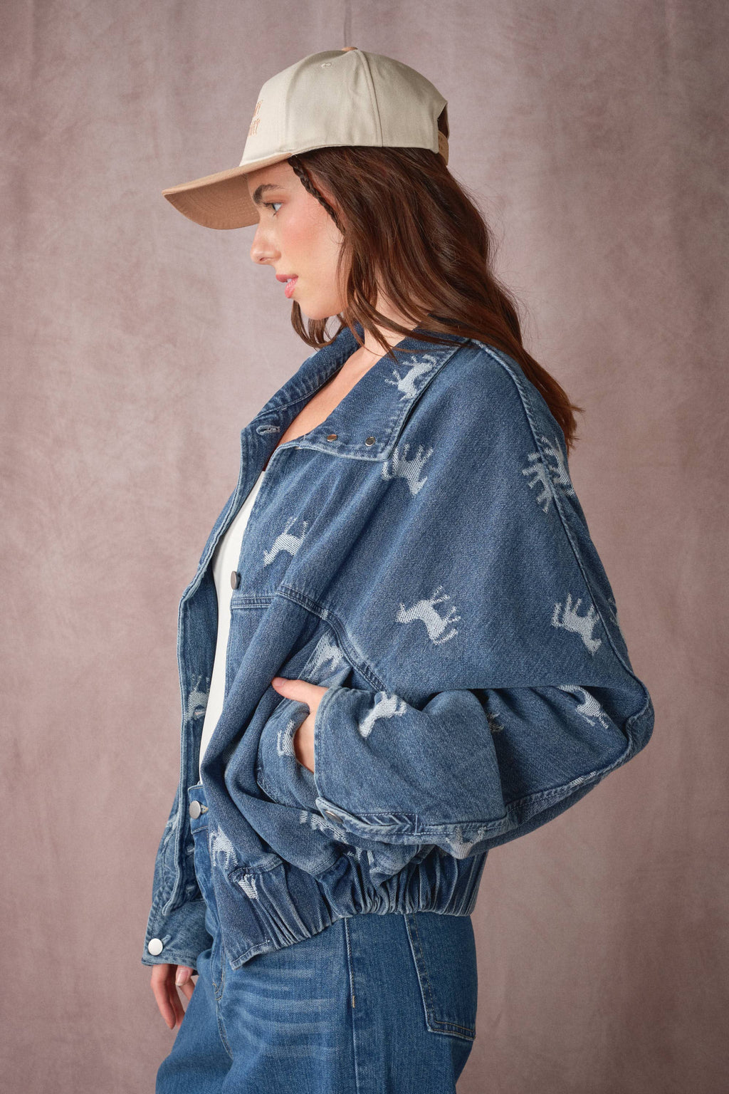60017J Western Horse Jacquard Denim Jacket