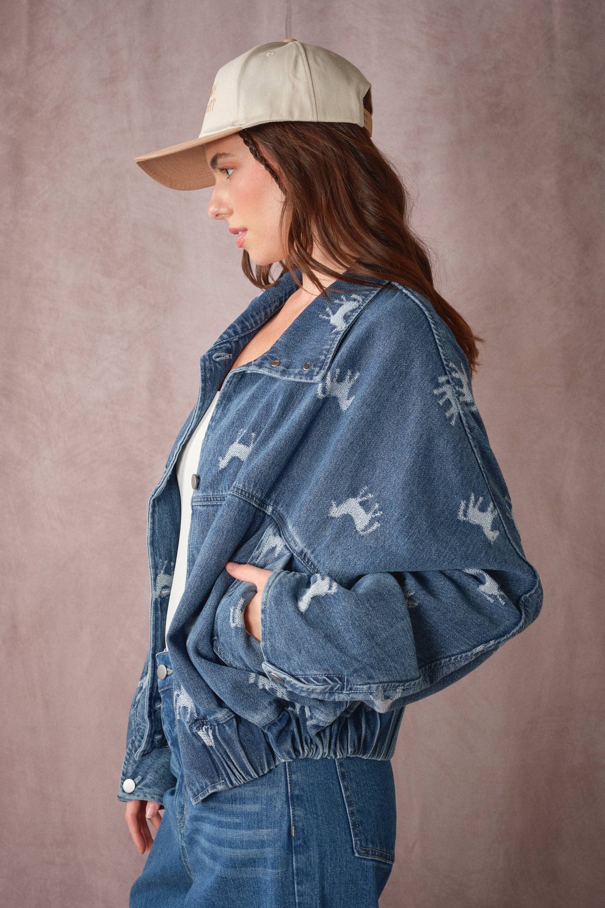 60017J Western Horse Jacquard Denim Jacket