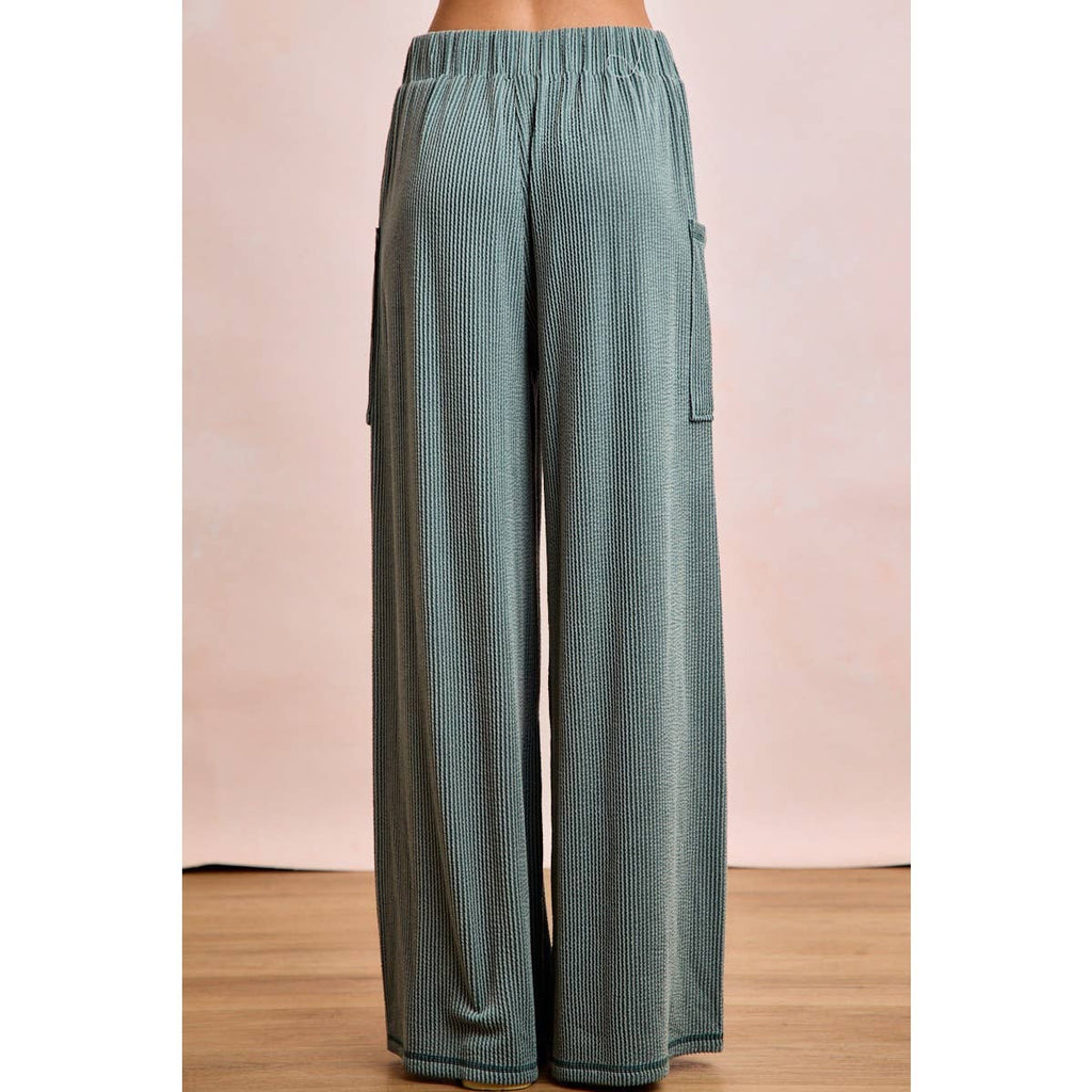 TWO TONE CORD RIB CONTRAST TOP AND PANTS SET