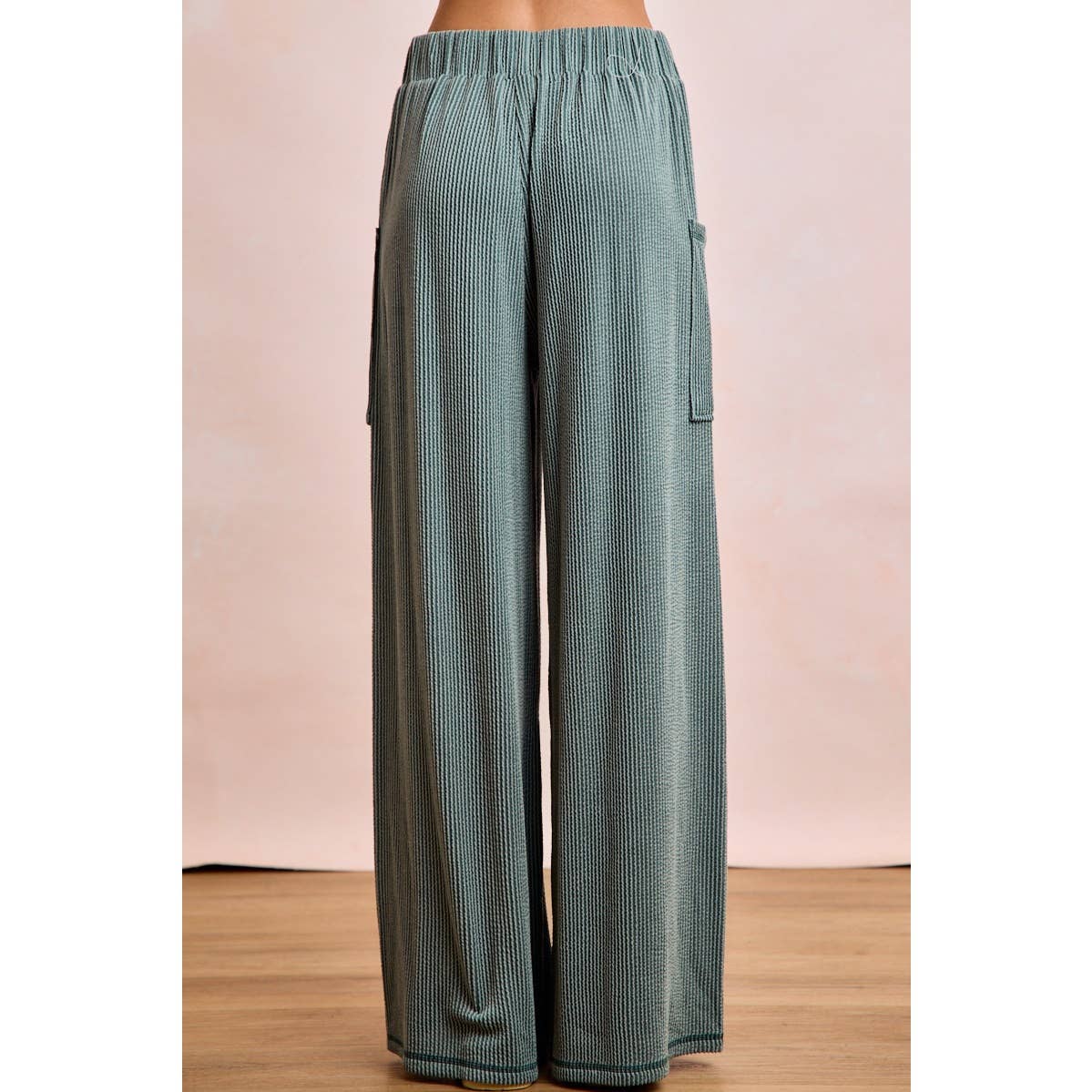 TWO TONE CORD RIB CONTRAST TOP AND PANTS SET