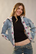 91647J Floral Sherpa Lined Denim Jacket