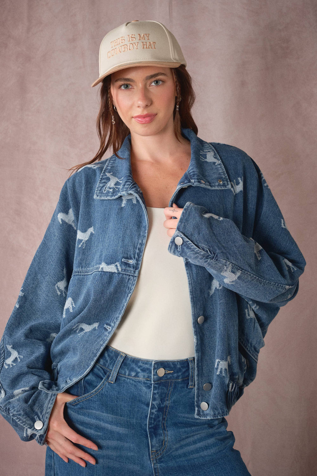 60017J Western Horse Jacquard Denim Jacket