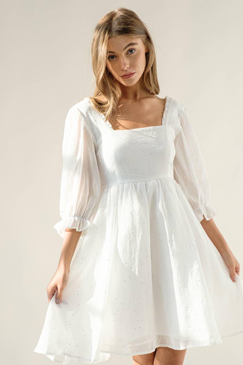 32464D - Chiffon Metallic Dot Mini Dress