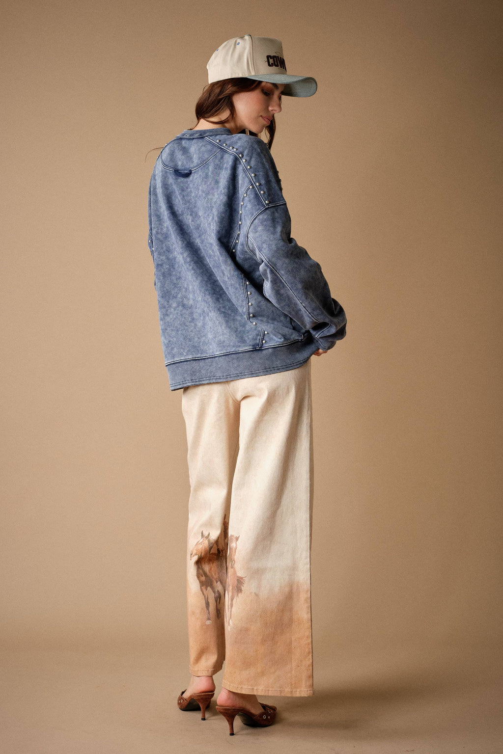 24390P Western Horse Print Wide Leg Jeans