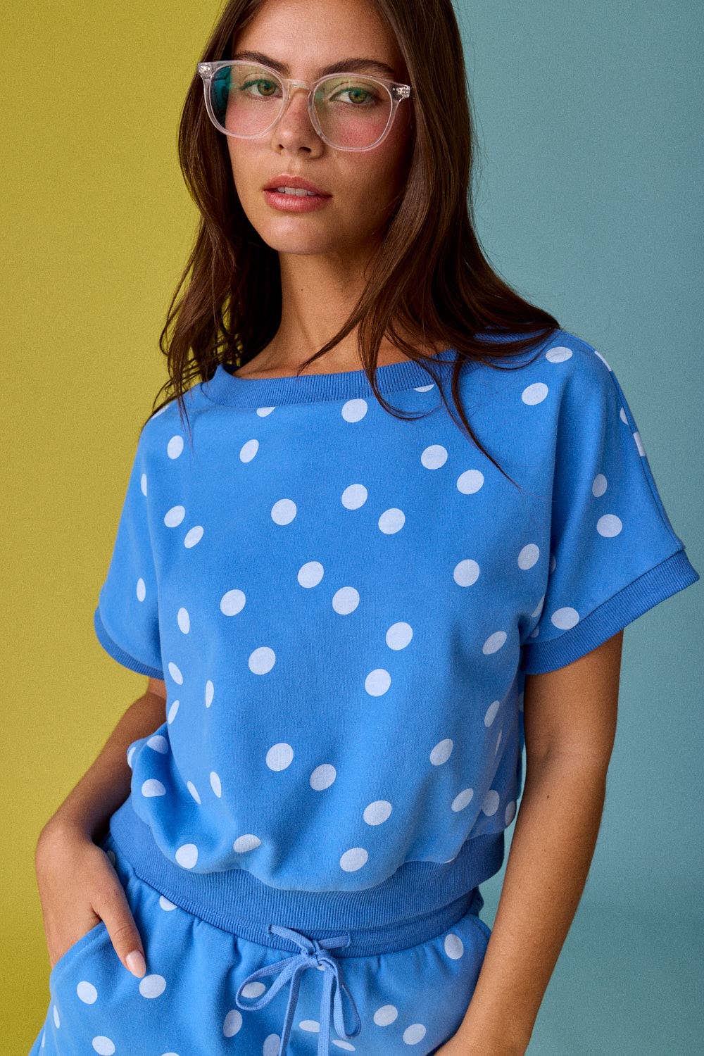PX19643 - Polka Dot Print Short Sleeve Top and Short Set
