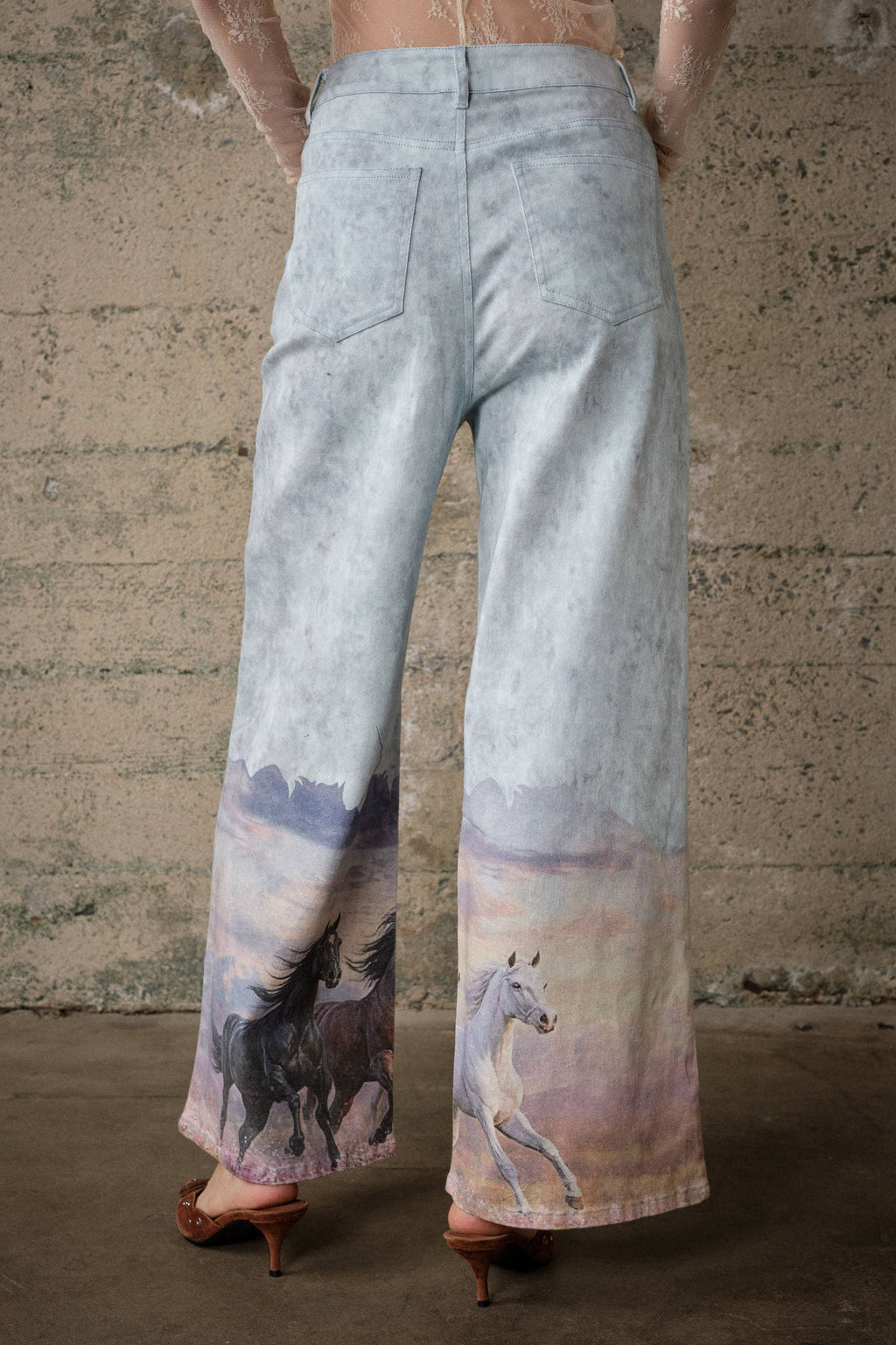 24390P Western Horse Print Wide Leg Jeans