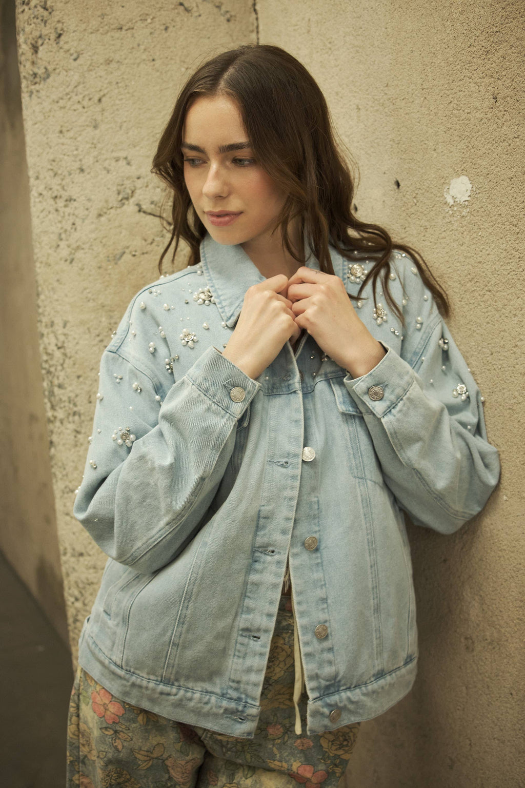 23981J Pearl Embellished Denim Jacket